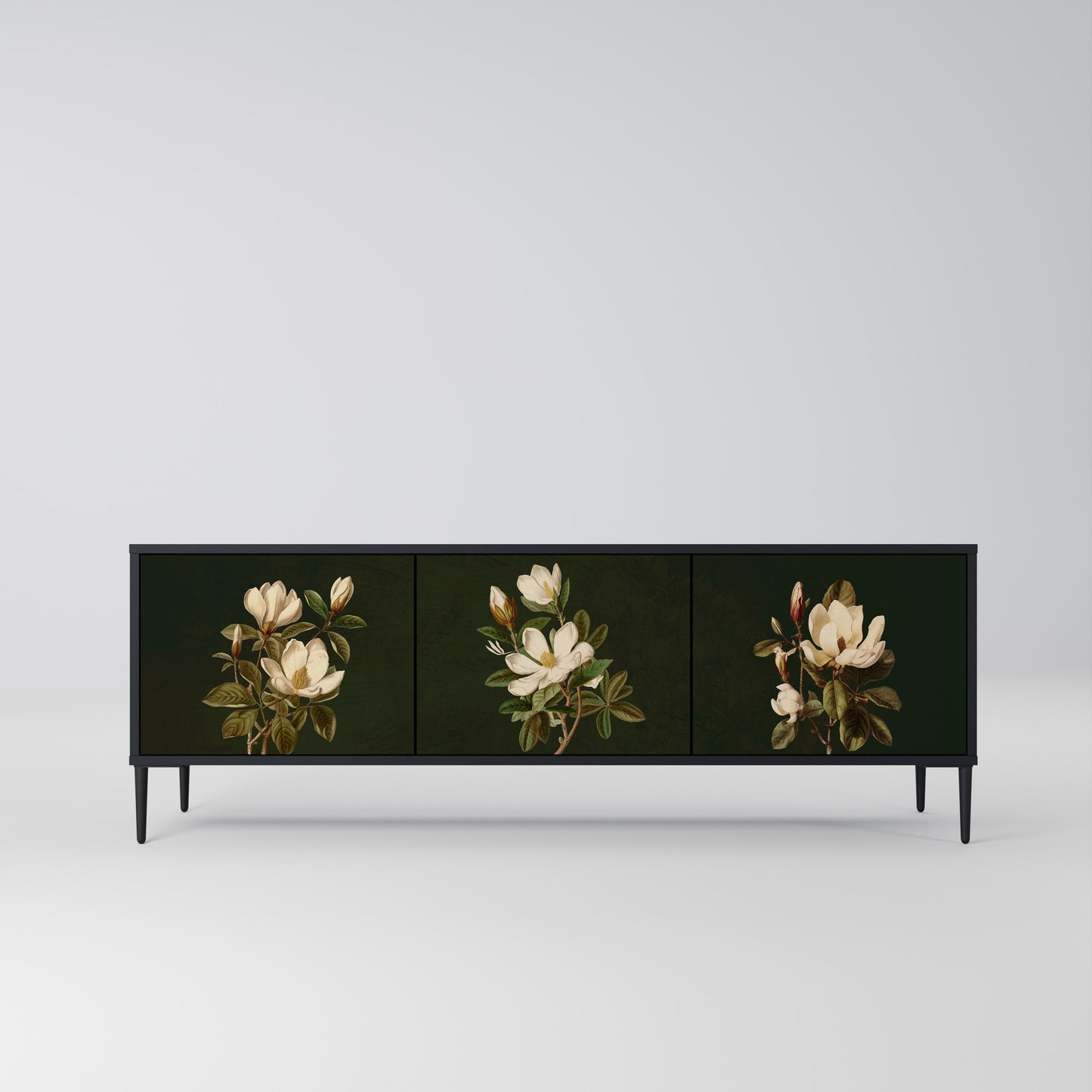 FLORAL NOIR TV-bänk med 3 dörrar i svart finish