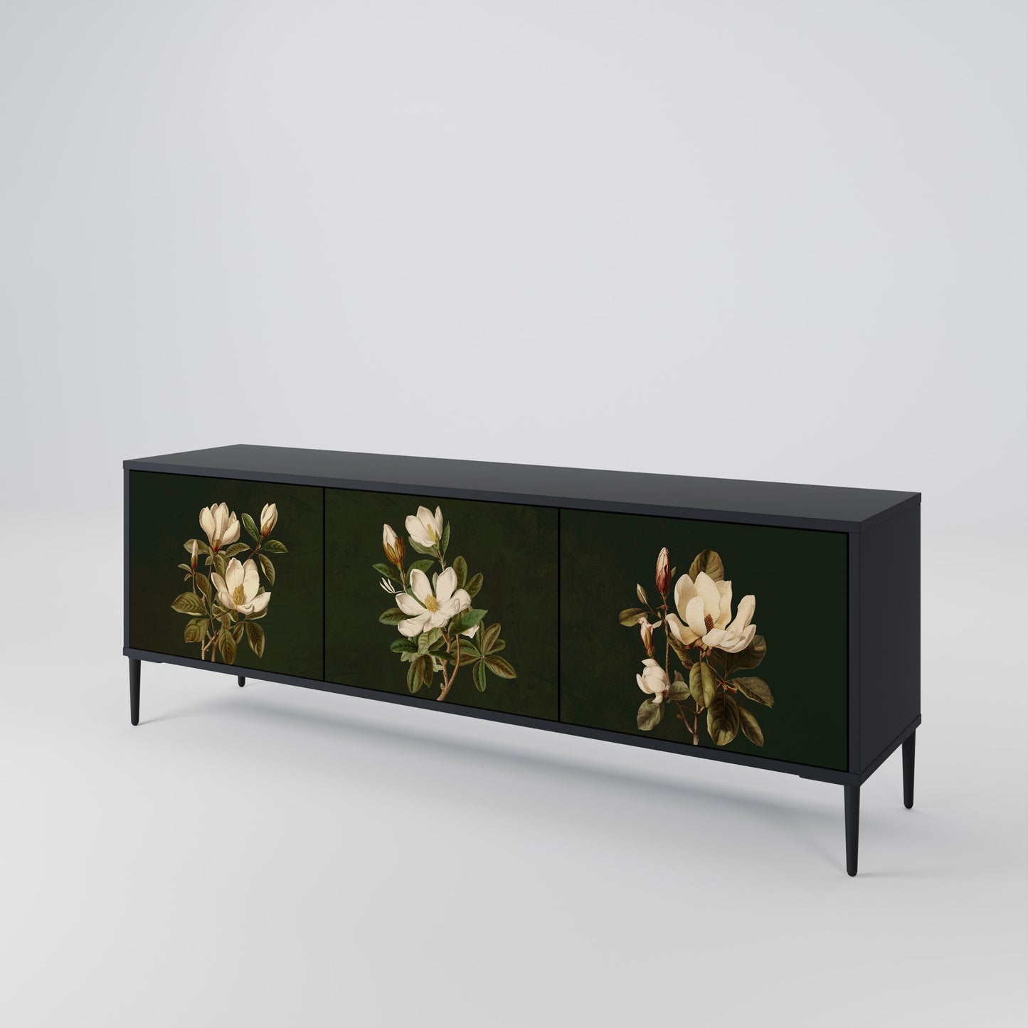 FLORAL NOIR TV-bänk med 3 dörrar i svart finish