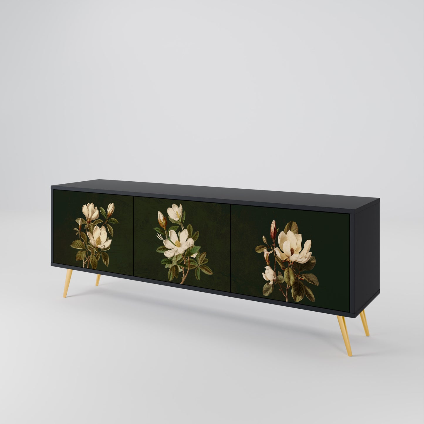 FLORAL NOIR TV-bänk med 3 dörrar i svart finish