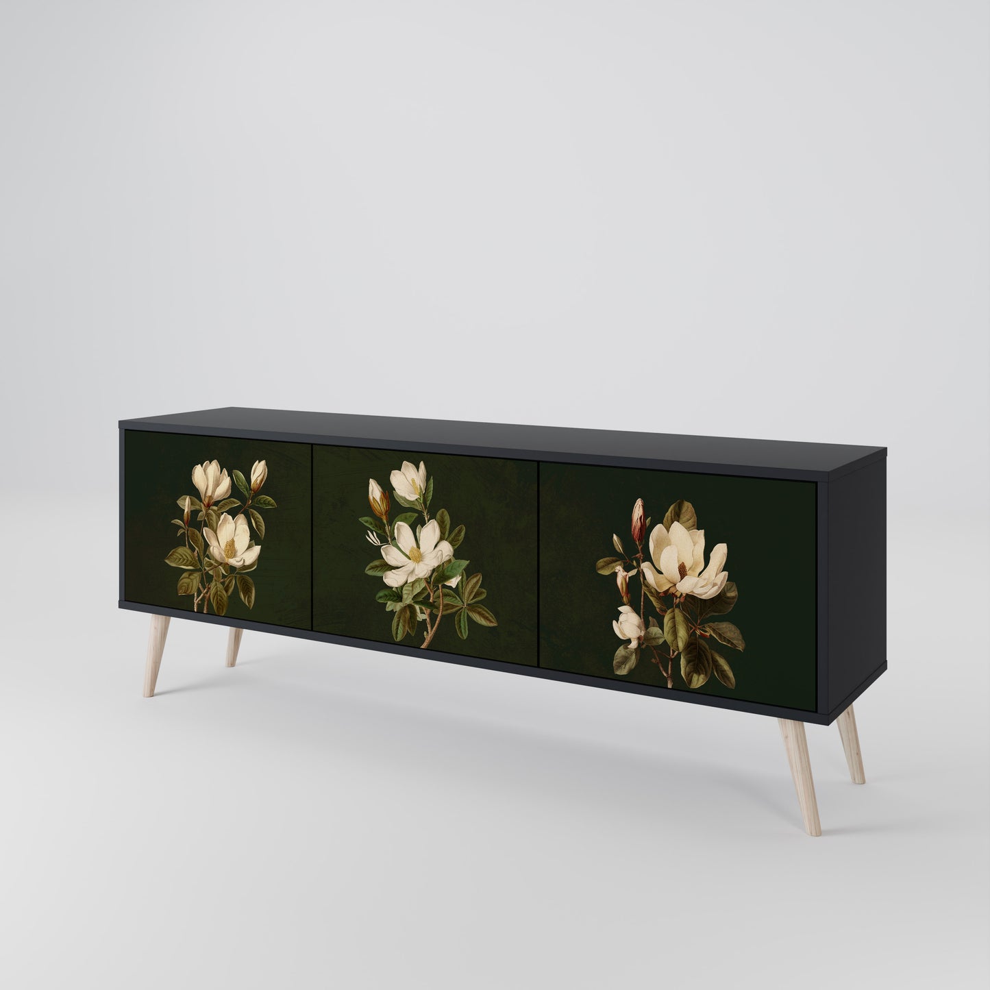 FLORAL NOIR TV-bänk med 3 dörrar i svart finish