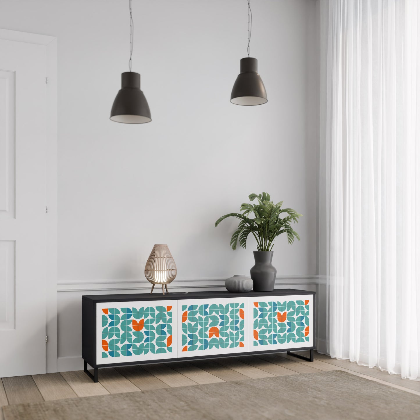 BE THE CHANGE 3-Door TV Stand in Black Finish