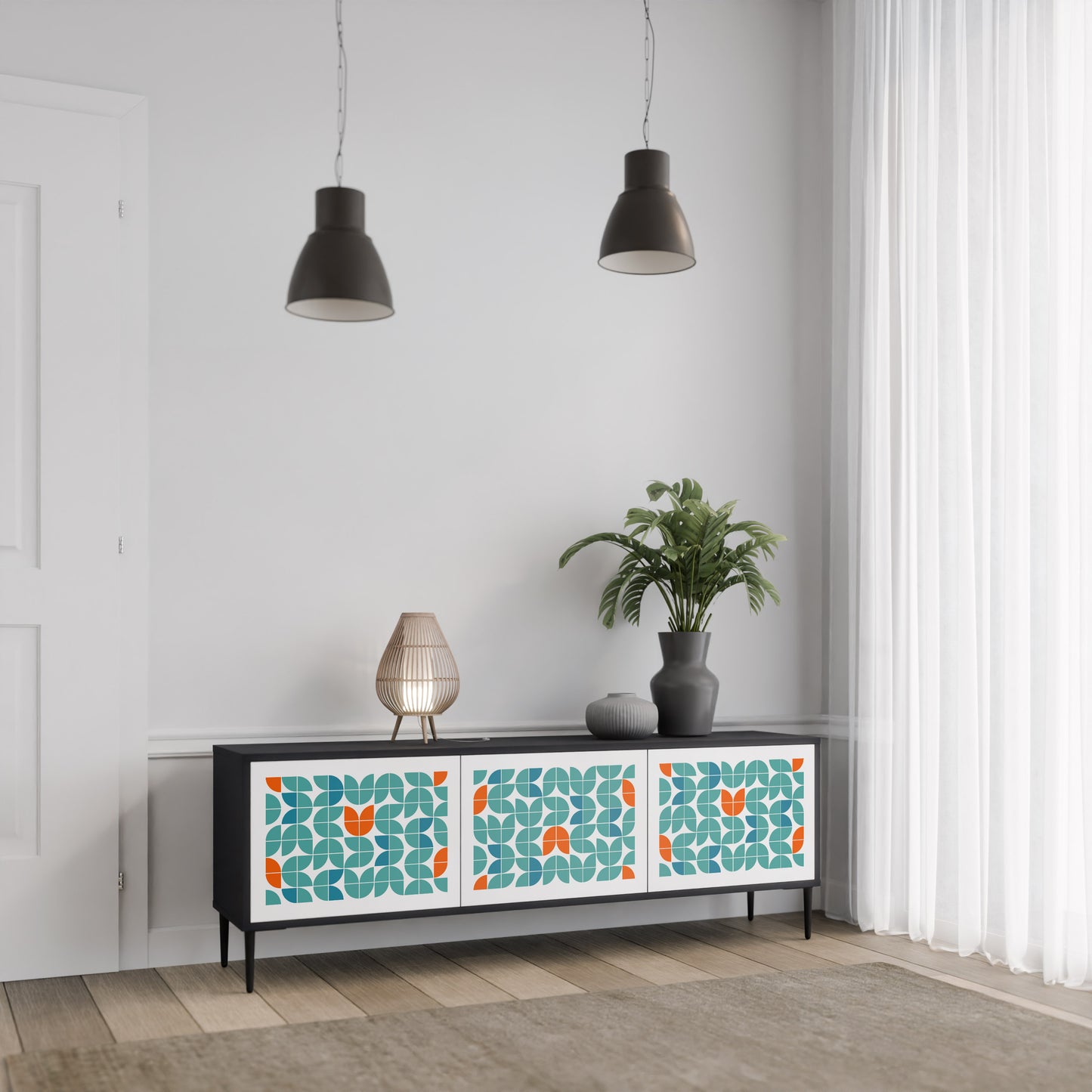 BE THE CHANGE 3-Door TV Stand in Black Finish