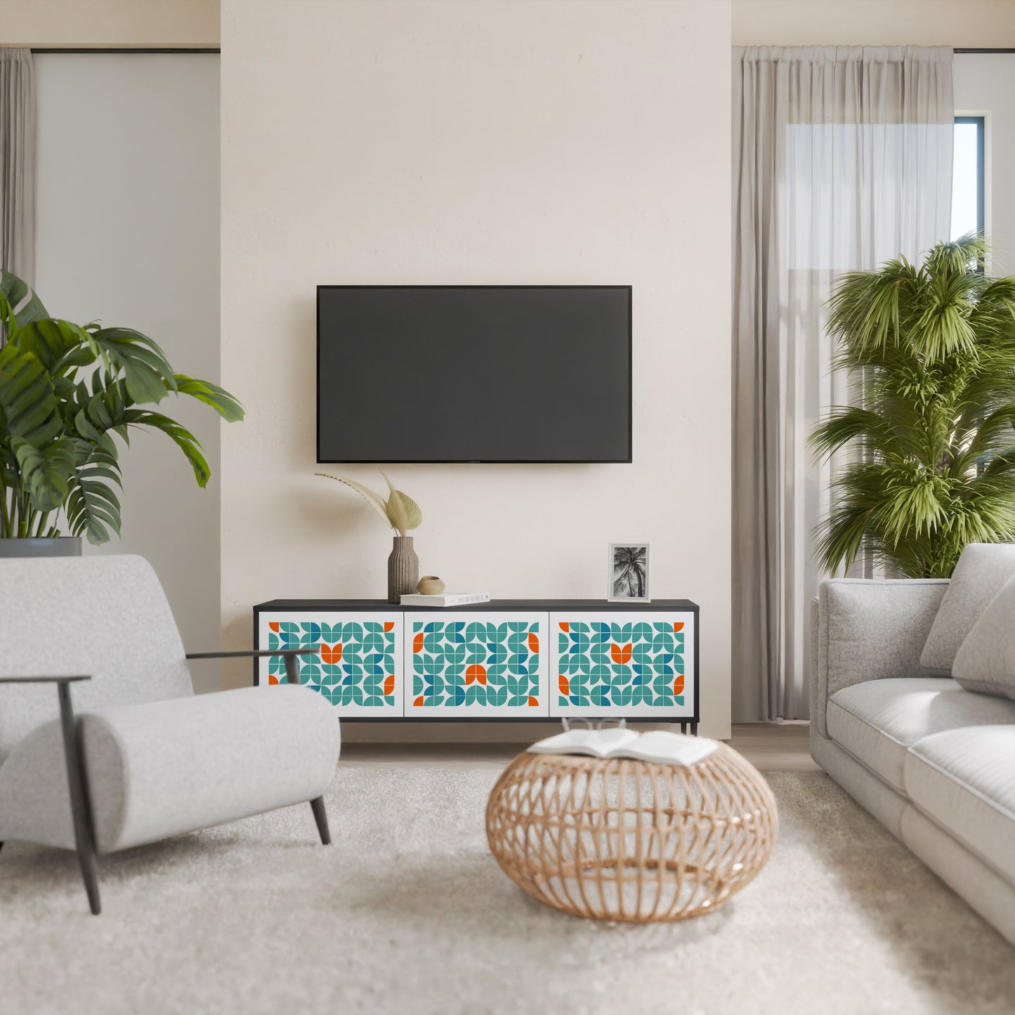 BE THE CHANGE 3-Door TV Stand in Black Finish