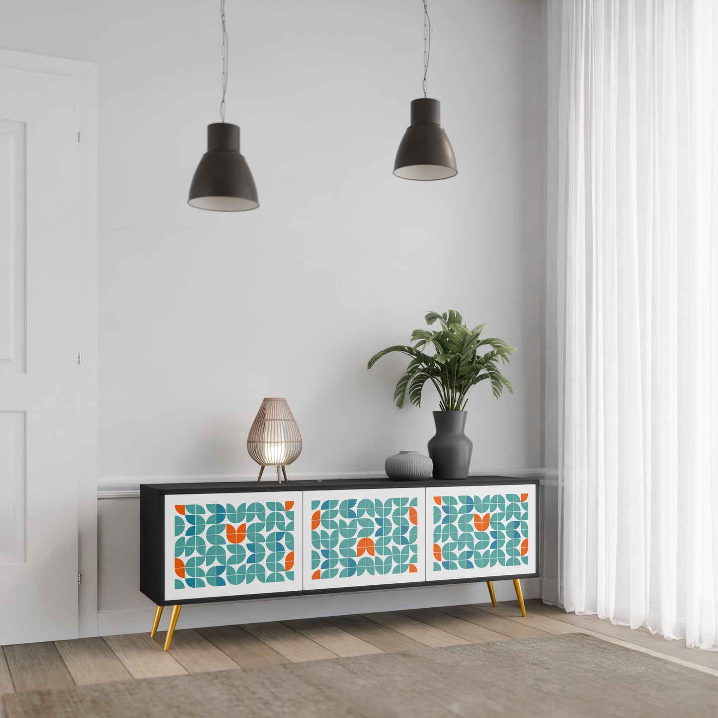 BE THE CHANGE 3-Door TV Stand in Black Finish