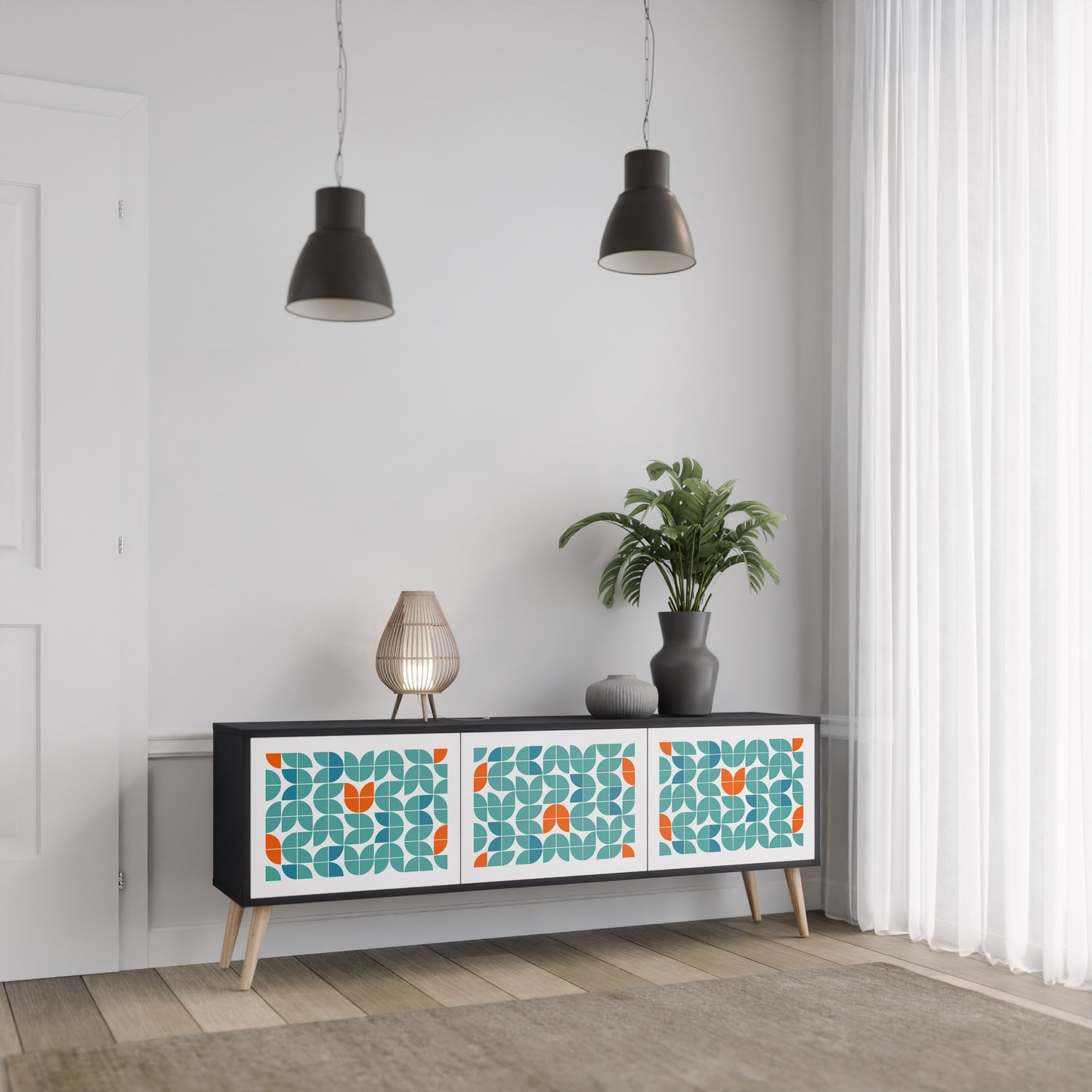 BE THE CHANGE 3-Door TV Stand in Black Finish