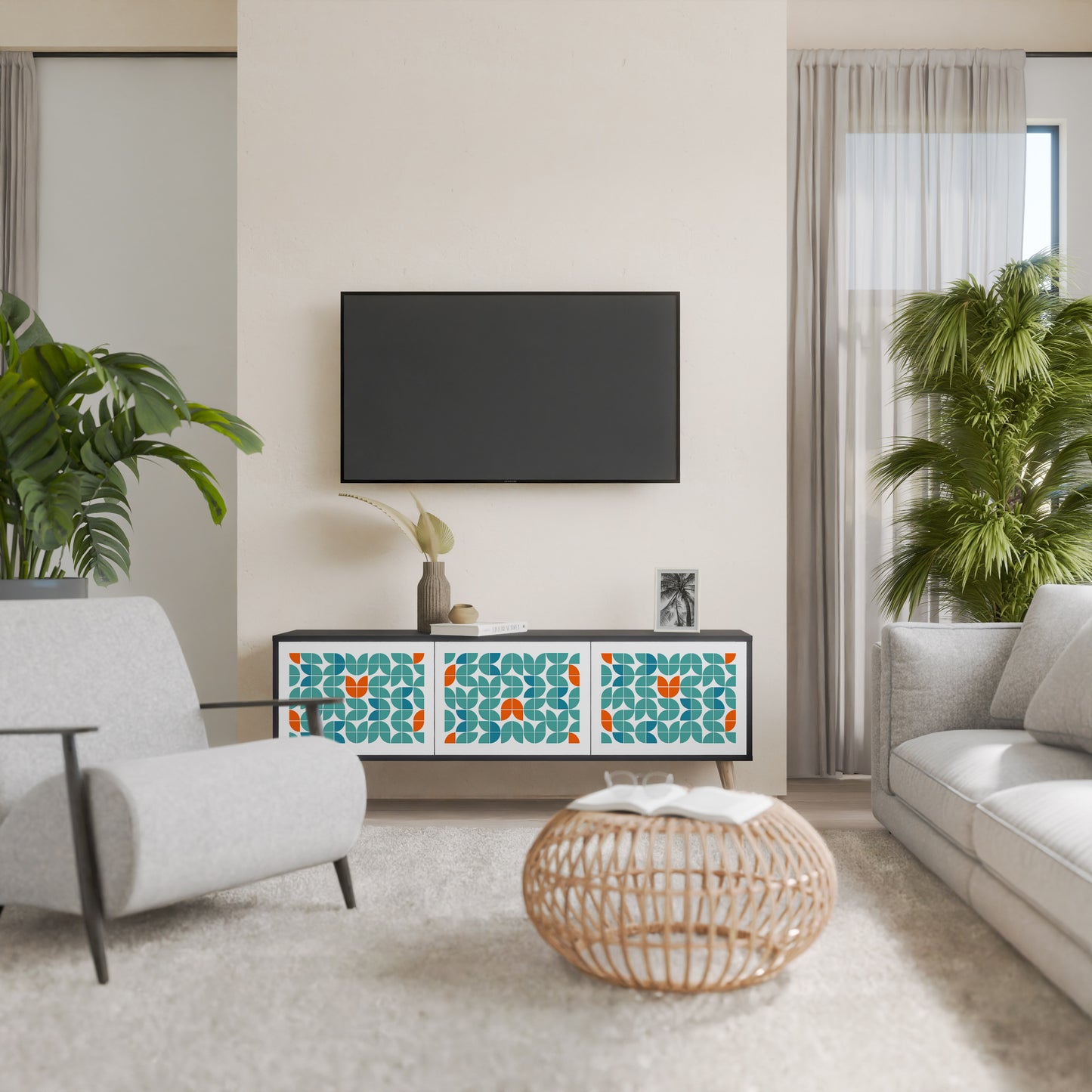 BE THE CHANGE 3-Door TV Stand in Black Finish