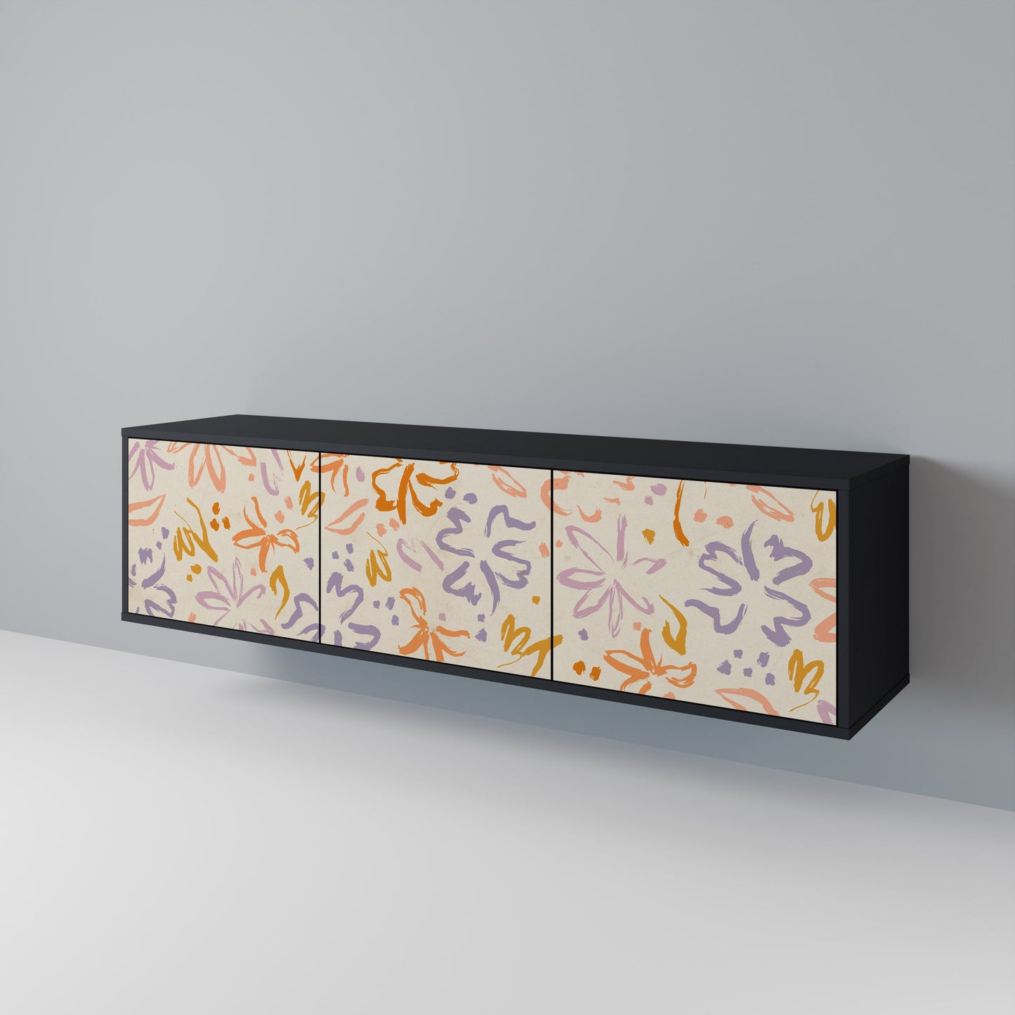SPRING WHIMSY 3-dörrars TV-bänk i svart finish