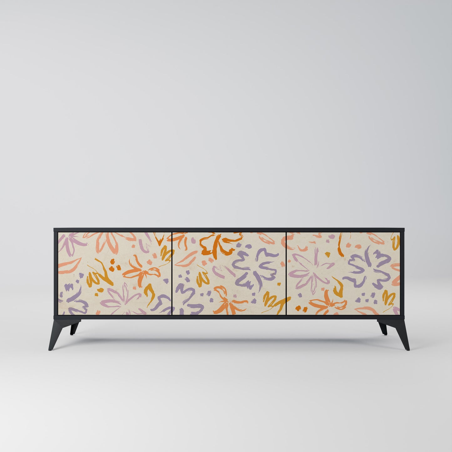 SPRING WHIMSY 3-dörrars TV-bänk i svart finish