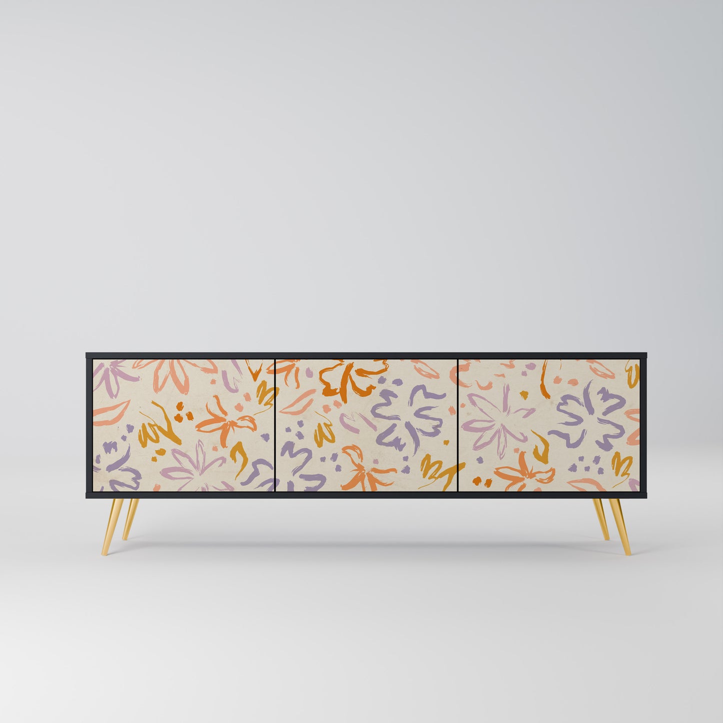SPRING WHIMSY 3-dörrars TV-bänk i svart finish