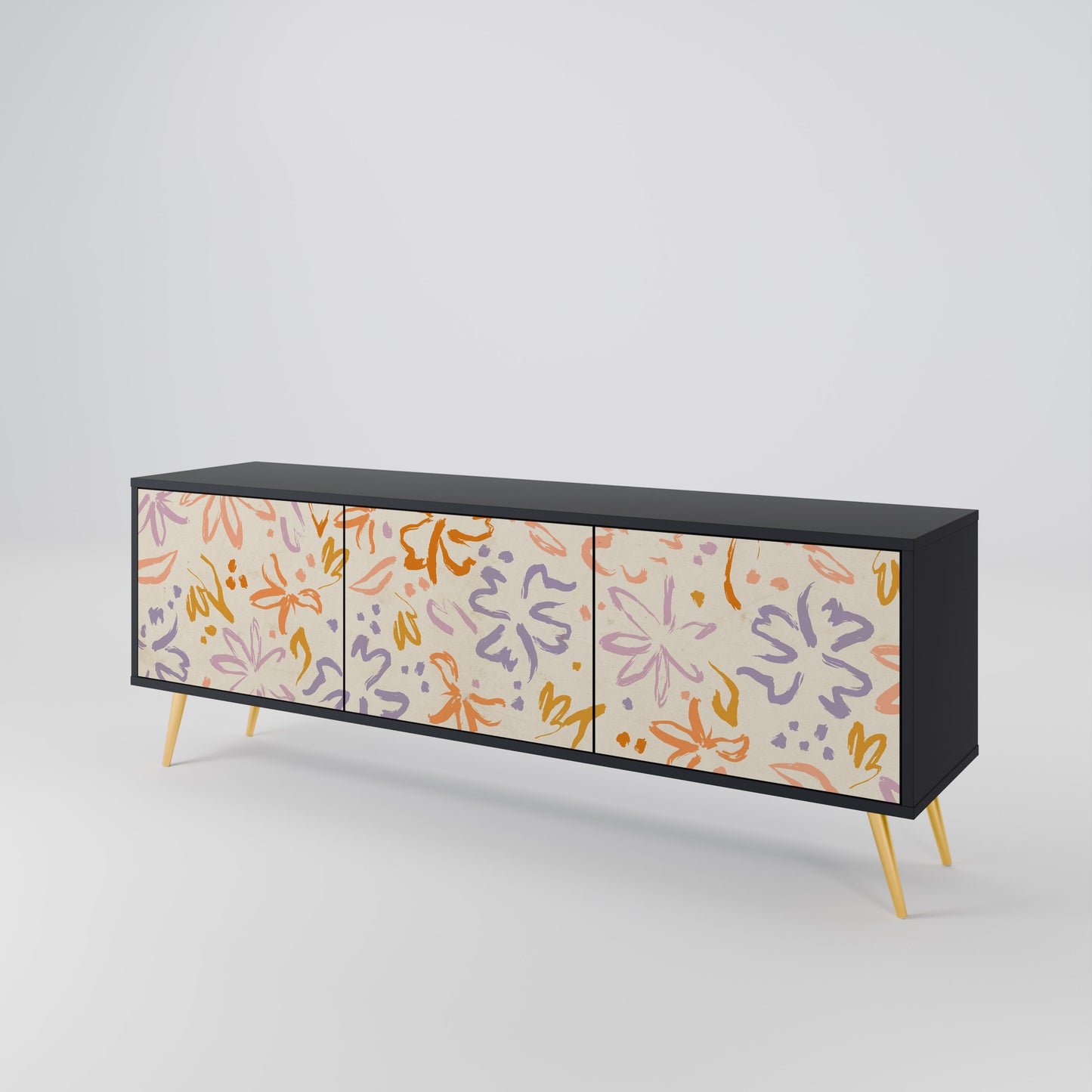 SPRING WHIMSY 3-dörrars TV-bänk i svart finish