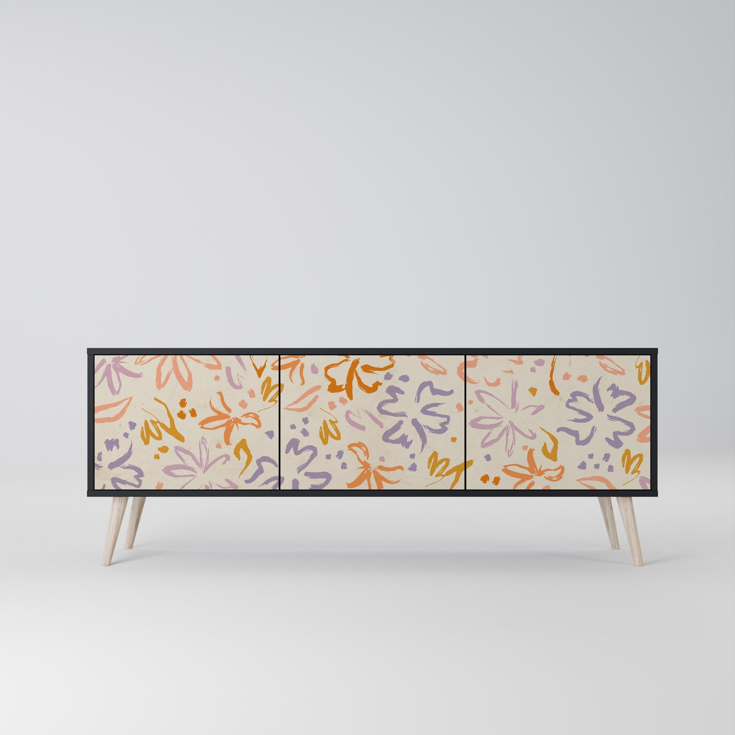 SPRING WHIMSY 3-dörrars TV-bänk i svart finish