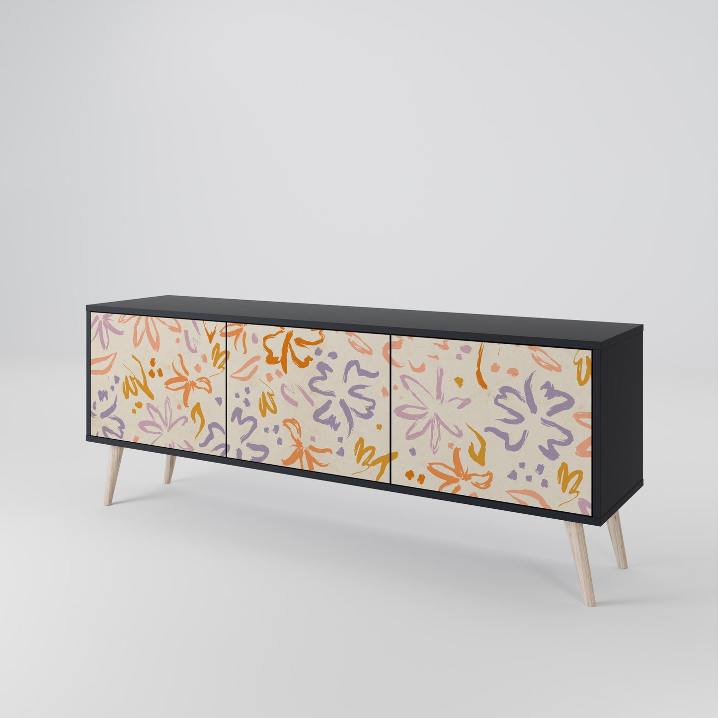 SPRING WHIMSY 3-dörrars TV-bänk i svart finish