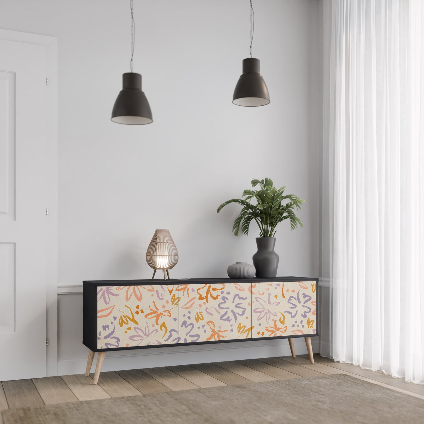 SPRING WHIMSY 3-dörrars TV-bänk i svart finish