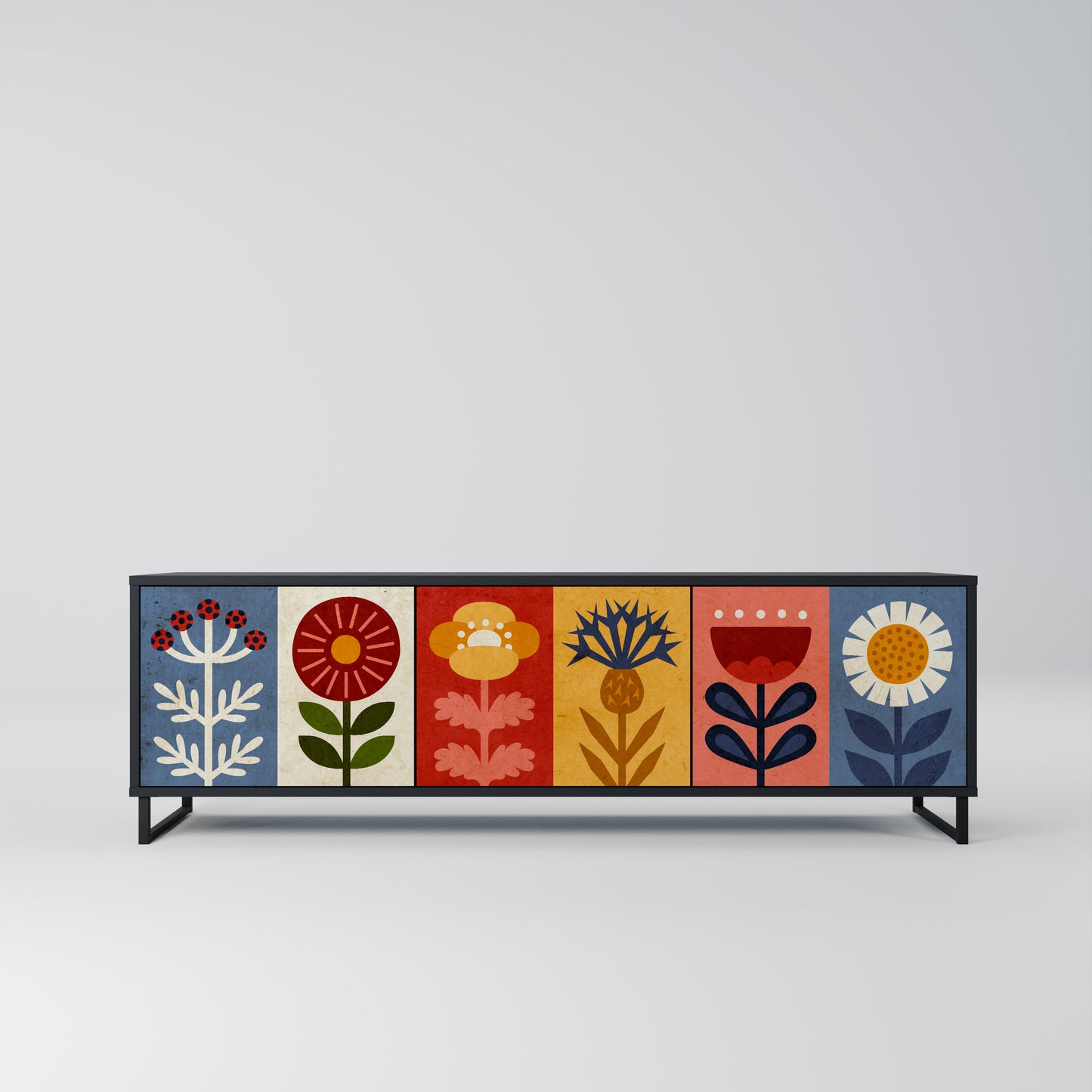 SCANDIC FLOWERET 3-Door TV Stand in Black Finish