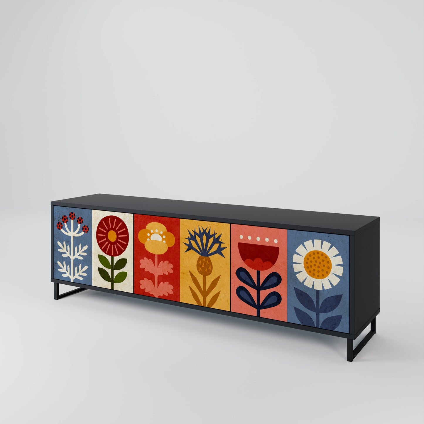 SCANDIC FLOWERET 3-Door TV Stand in Black Finish