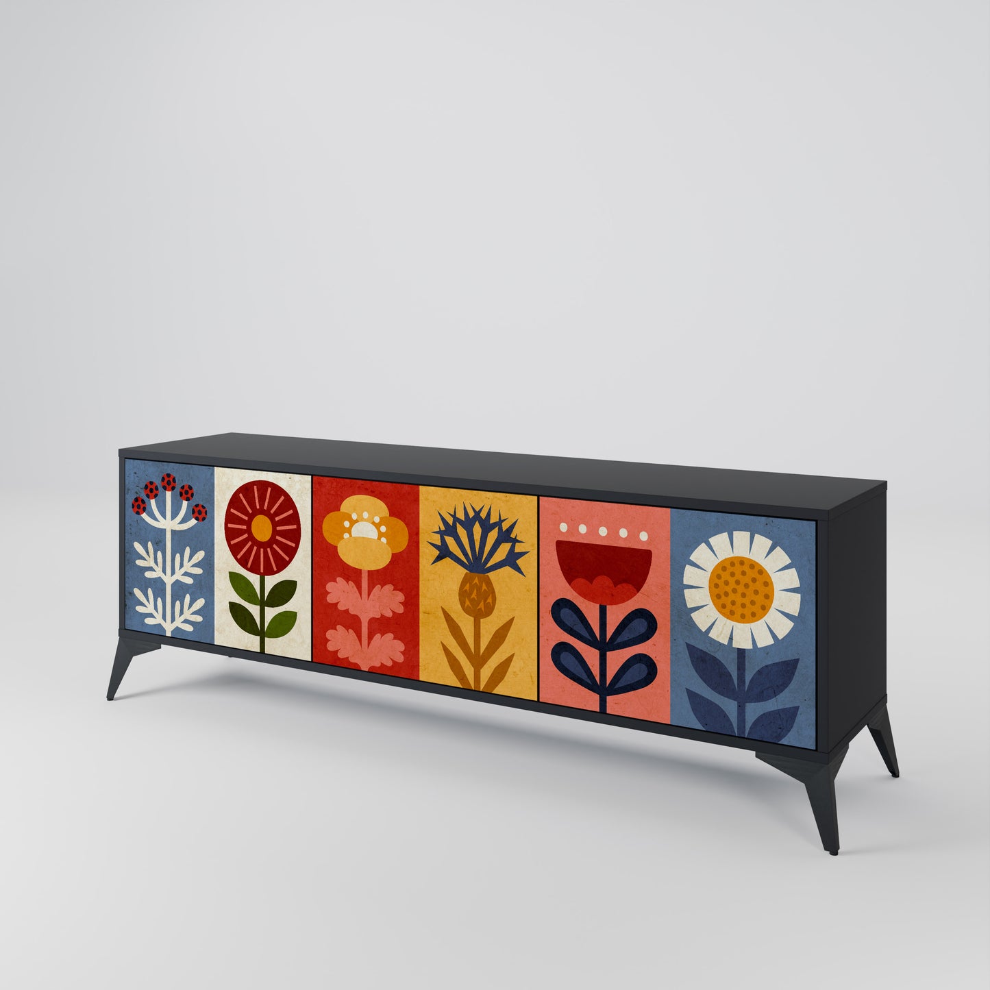 SCANDIC FLOWERET 3-Door TV Stand in Black Finish