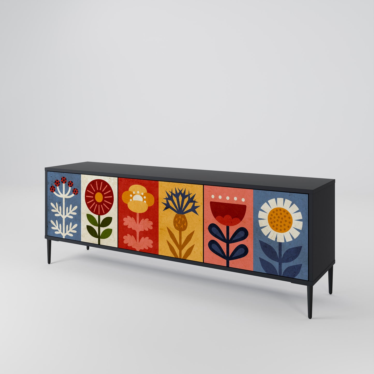 SCANDIC FLOWERET 3-Door TV Stand in Black Finish
