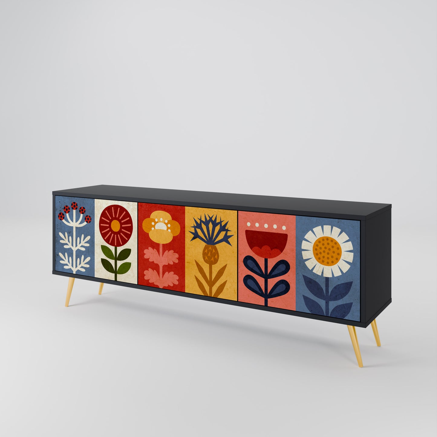 SCANDIC FLOWERET 3-Door TV Stand in Black Finish