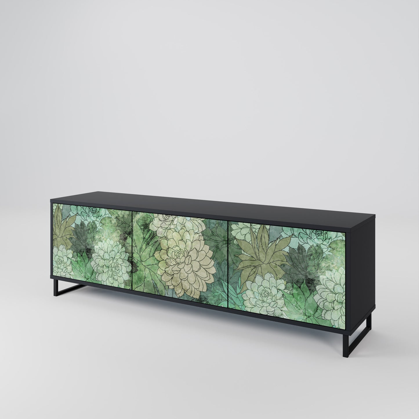 SUCCULENT CLUSTER 3-Door TV Stand in Black Finish