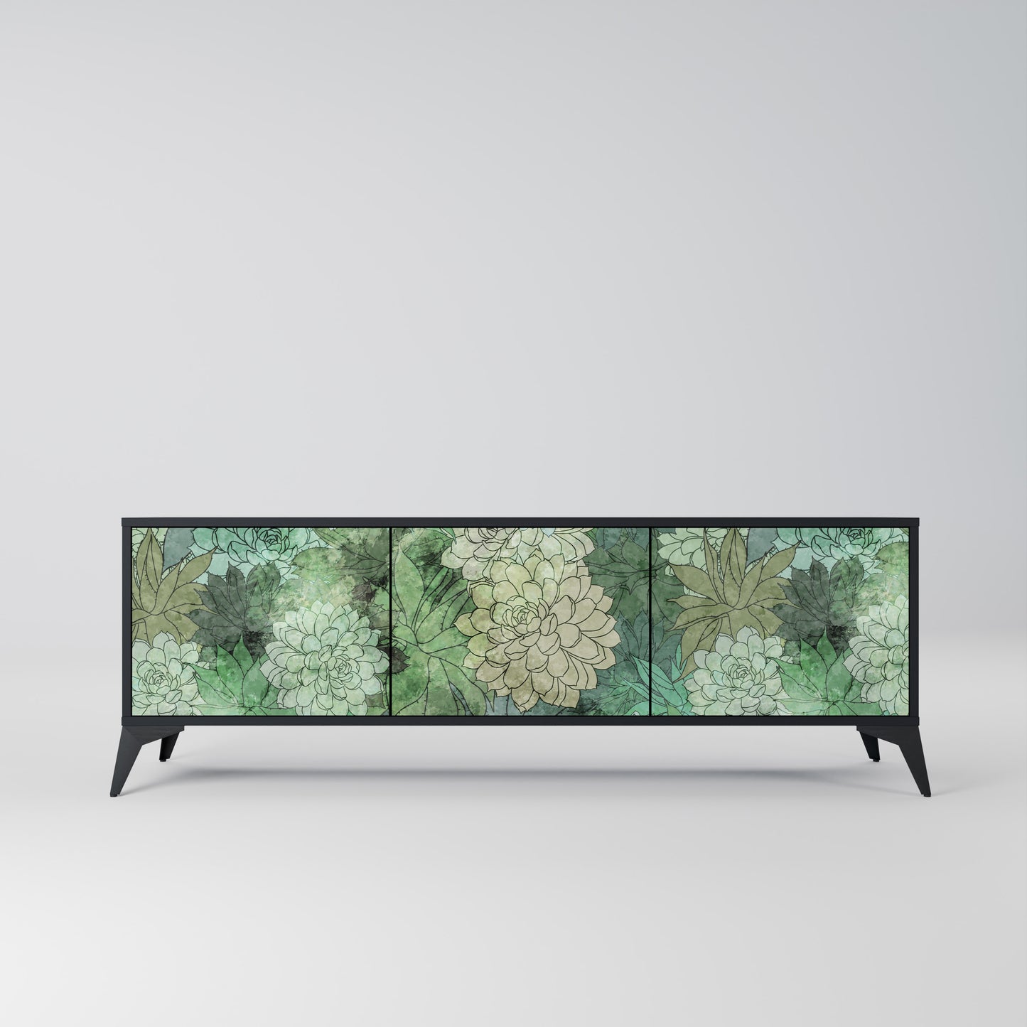 SUCCULENT CLUSTER 3-Door TV Stand in Black Finish