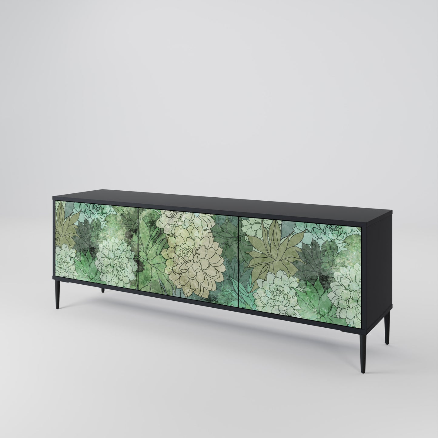 SUCCULENT CLUSTER 3-Door TV Stand in Black Finish