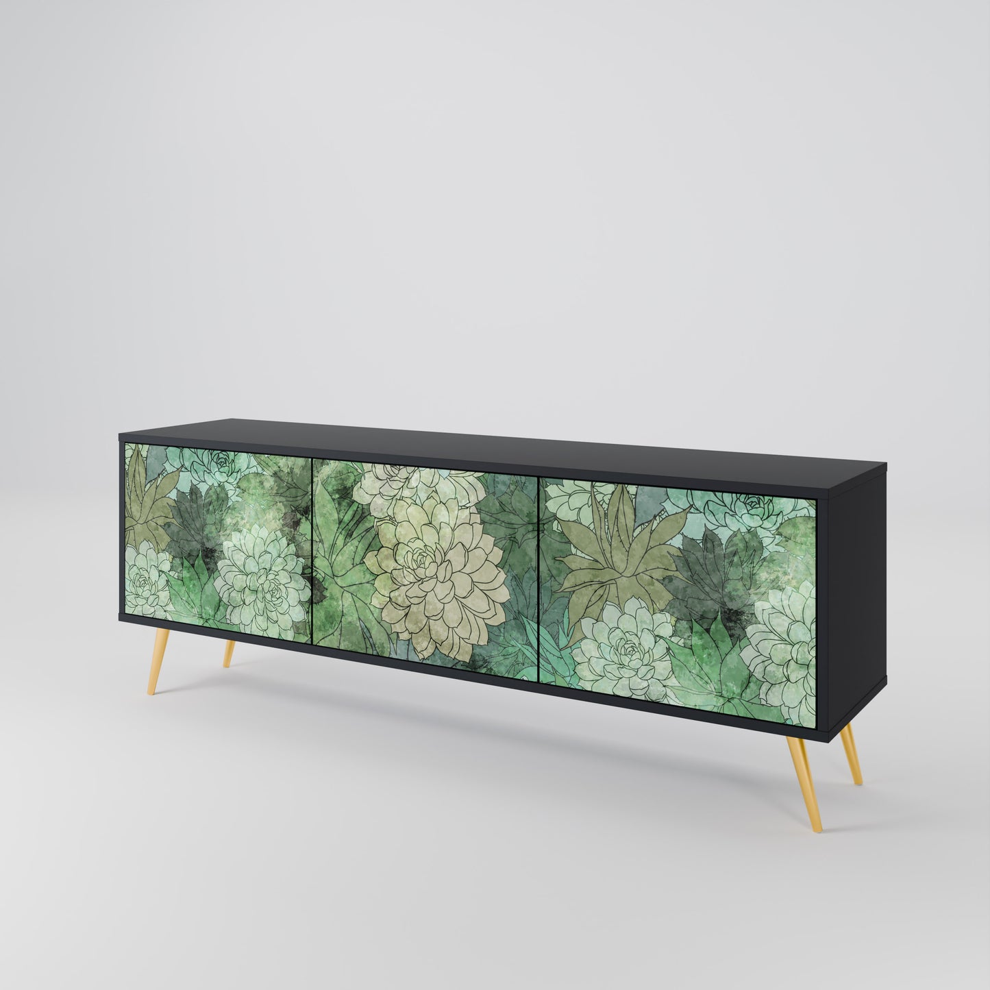 SUCCULENT CLUSTER 3-Door TV Stand in Black Finish