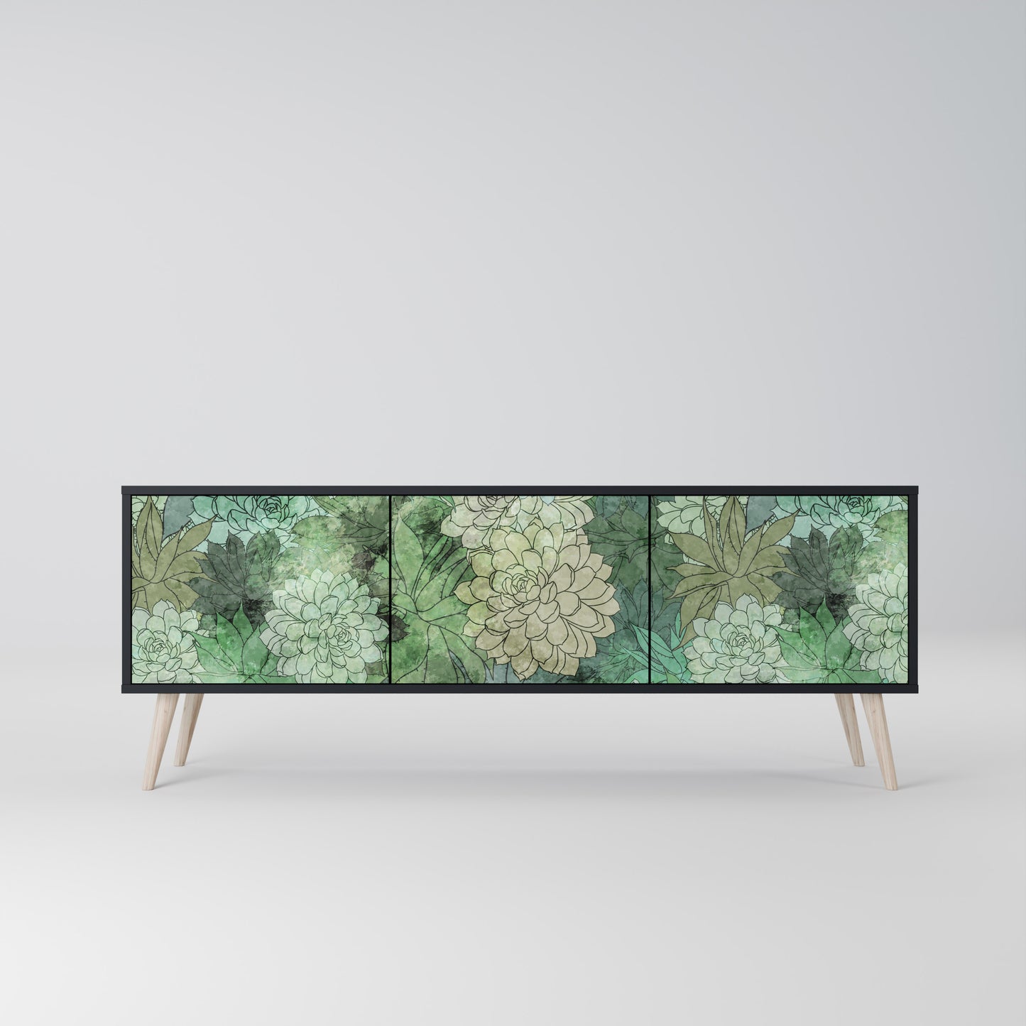 SUCCULENT CLUSTER 3-Door TV Stand in Black Finish