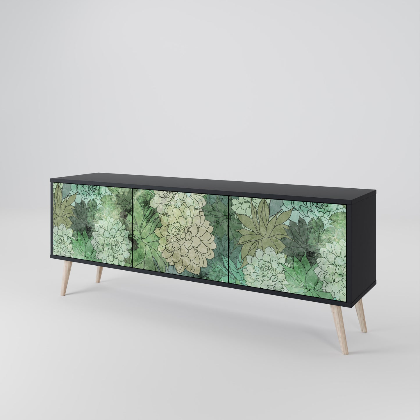 SUCCULENT CLUSTER 3-Door TV Stand in Black Finish