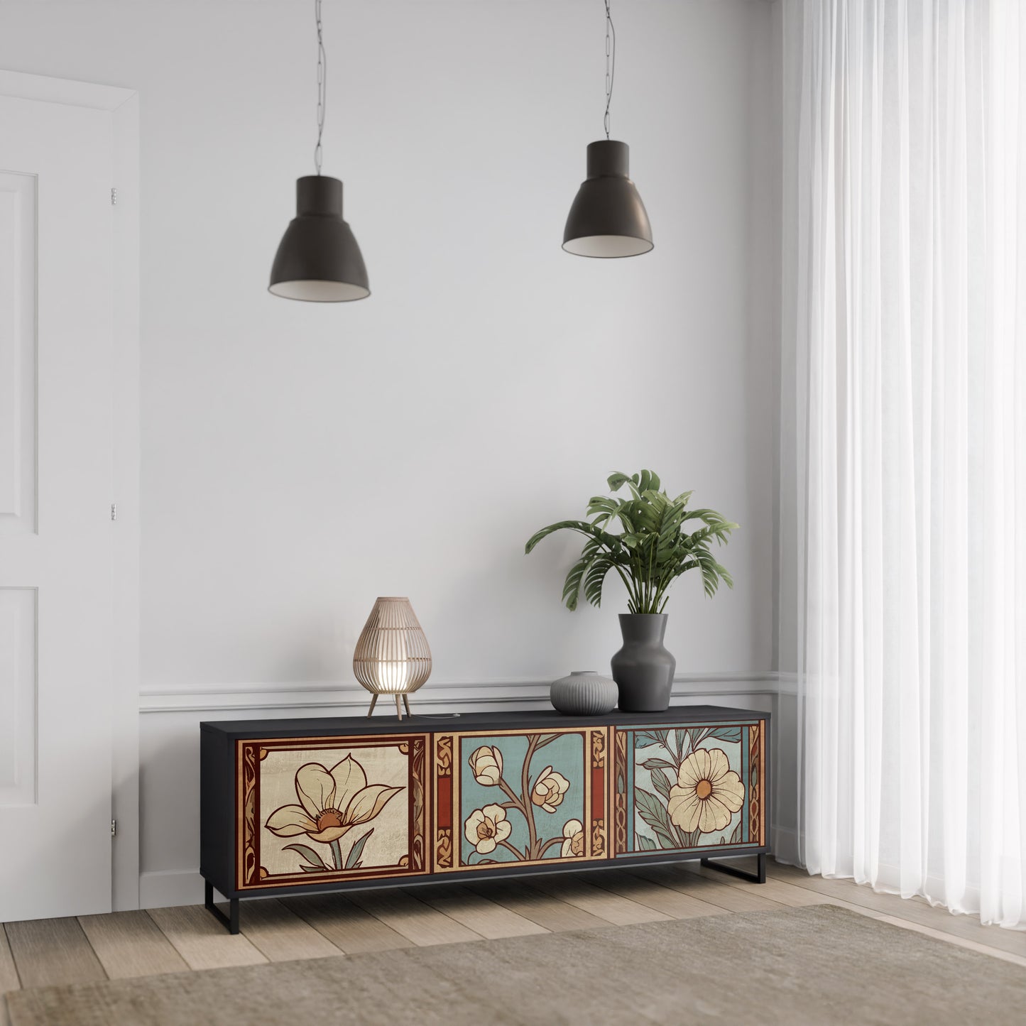 TIDLÖS FLORA 3-dörrars TV-bänk i svart finish