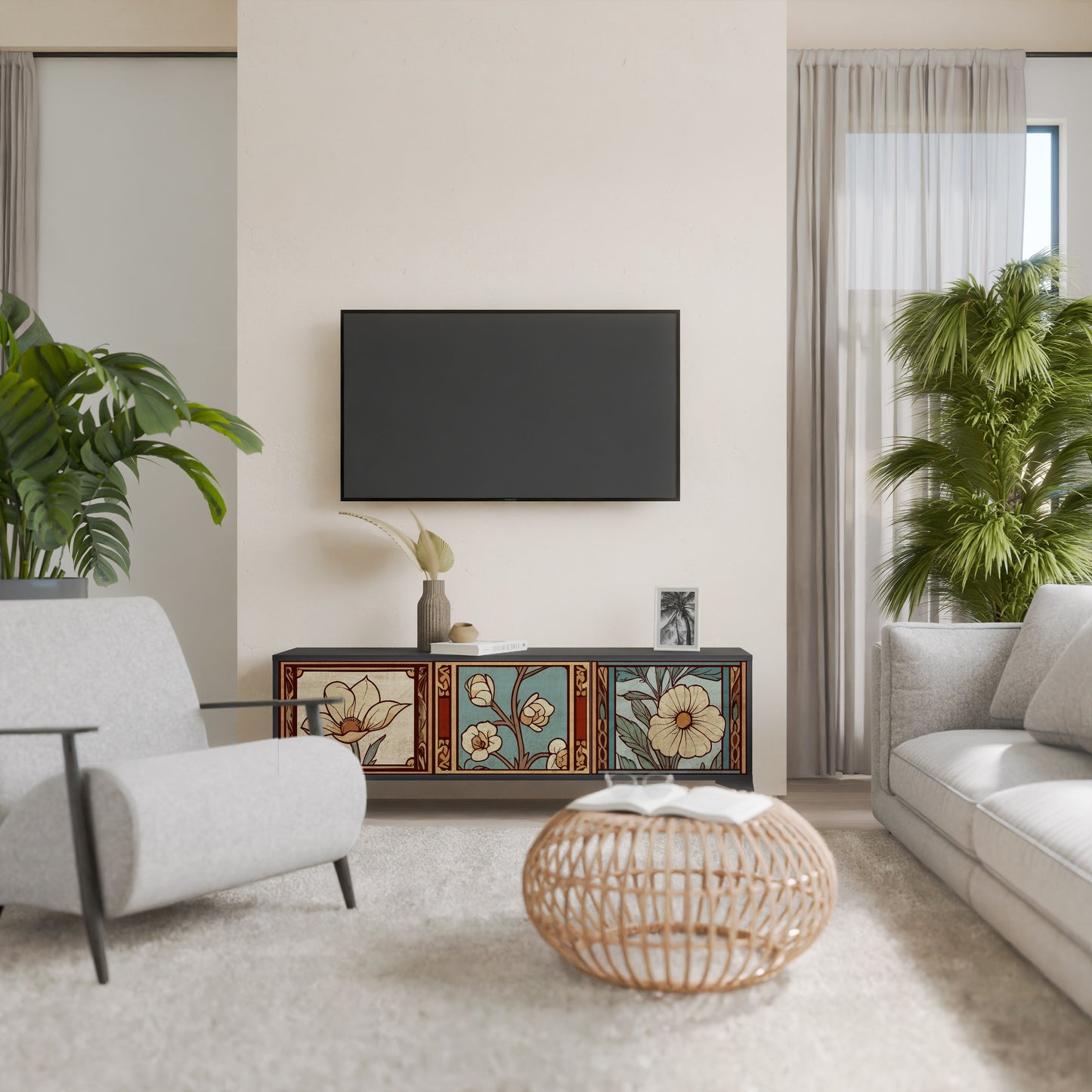 TIDLÖS FLORA 3-dörrars TV-bänk i svart finish