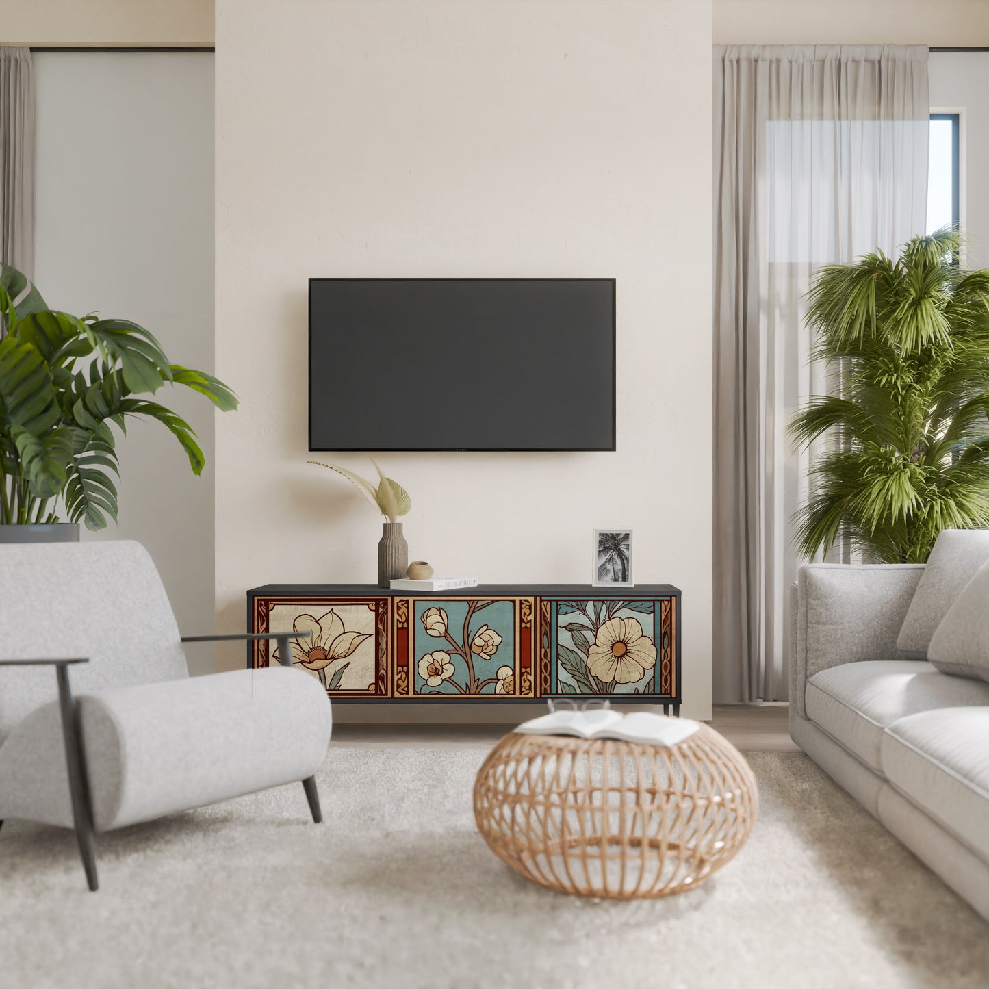 TIDLÖS FLORA 3-dörrars TV-bänk i svart finish