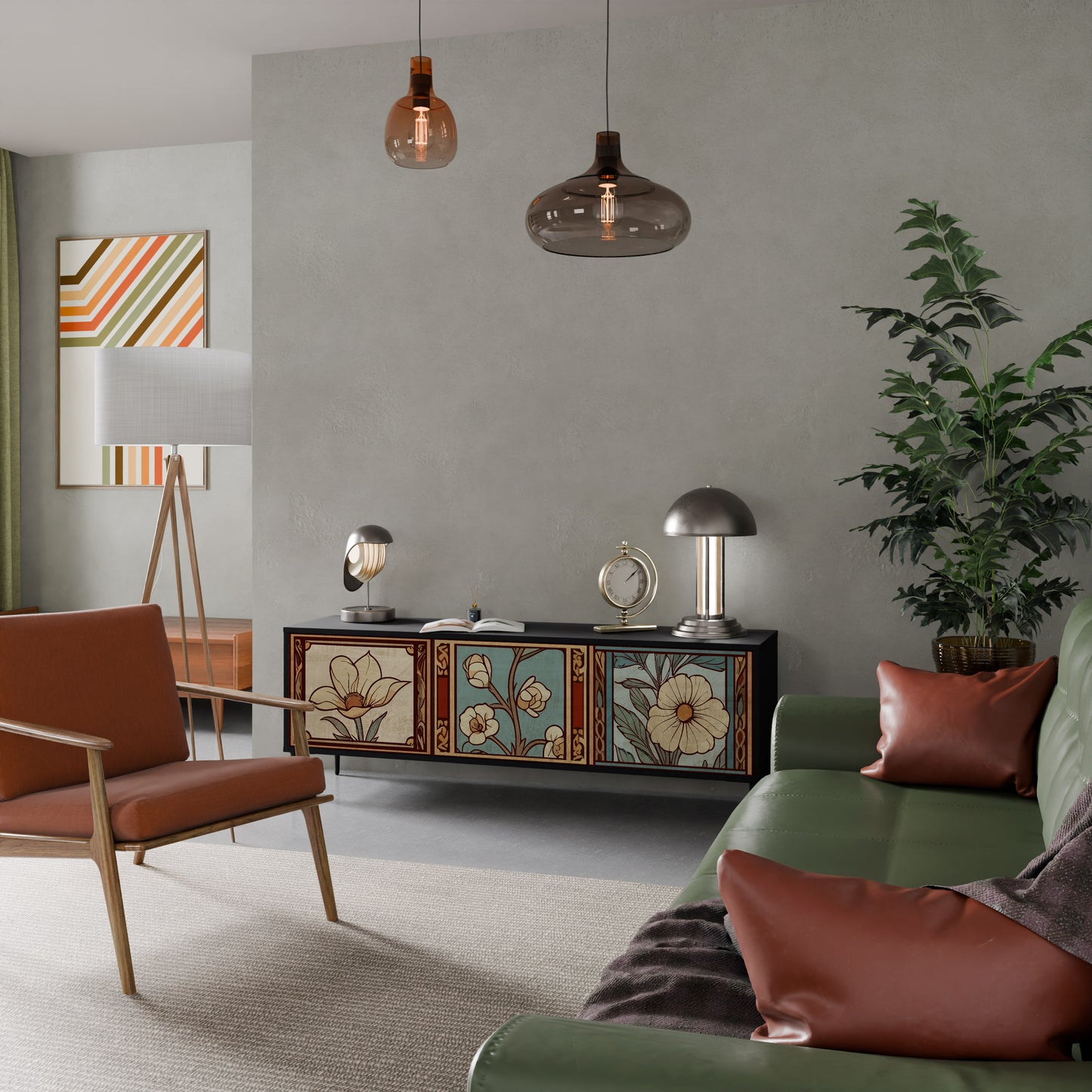TIDLÖS FLORA 3-dörrars TV-bänk i svart finish