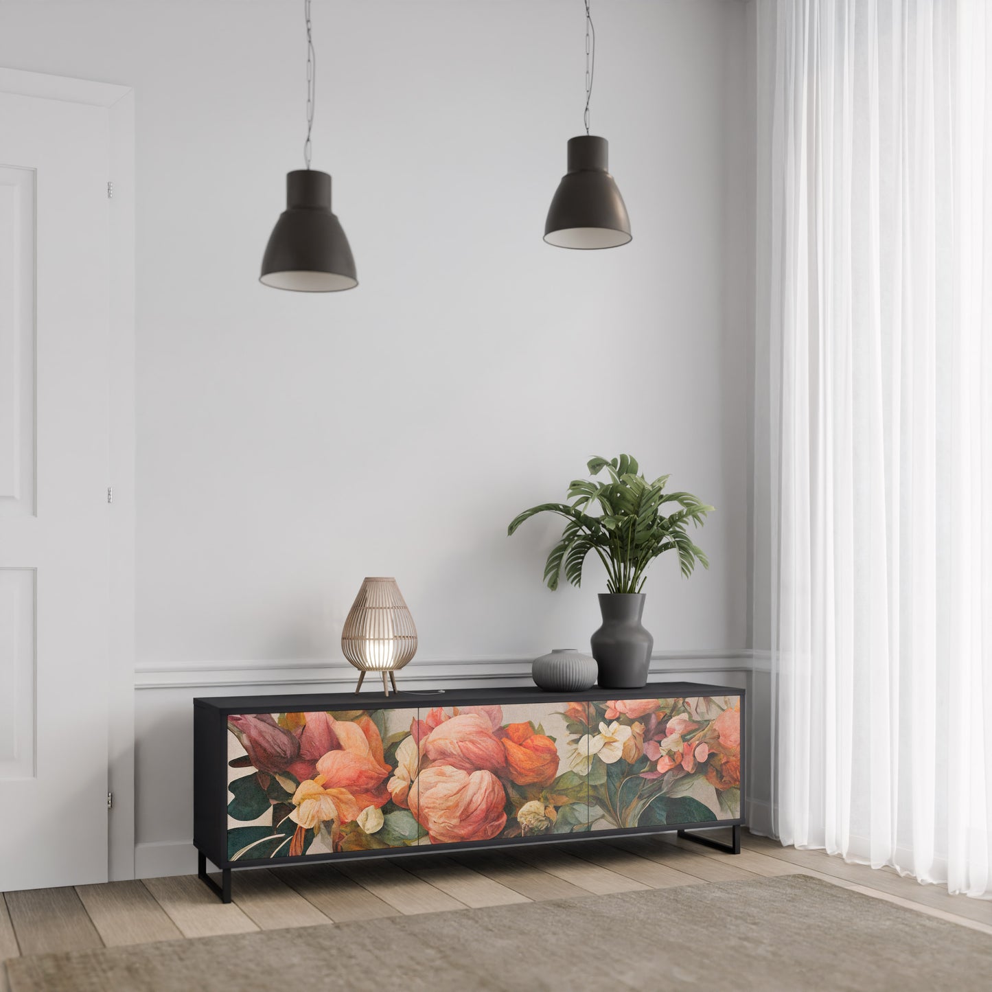 STYLISH BEAUTY 3-dörrars TV-bänk i svart finish
