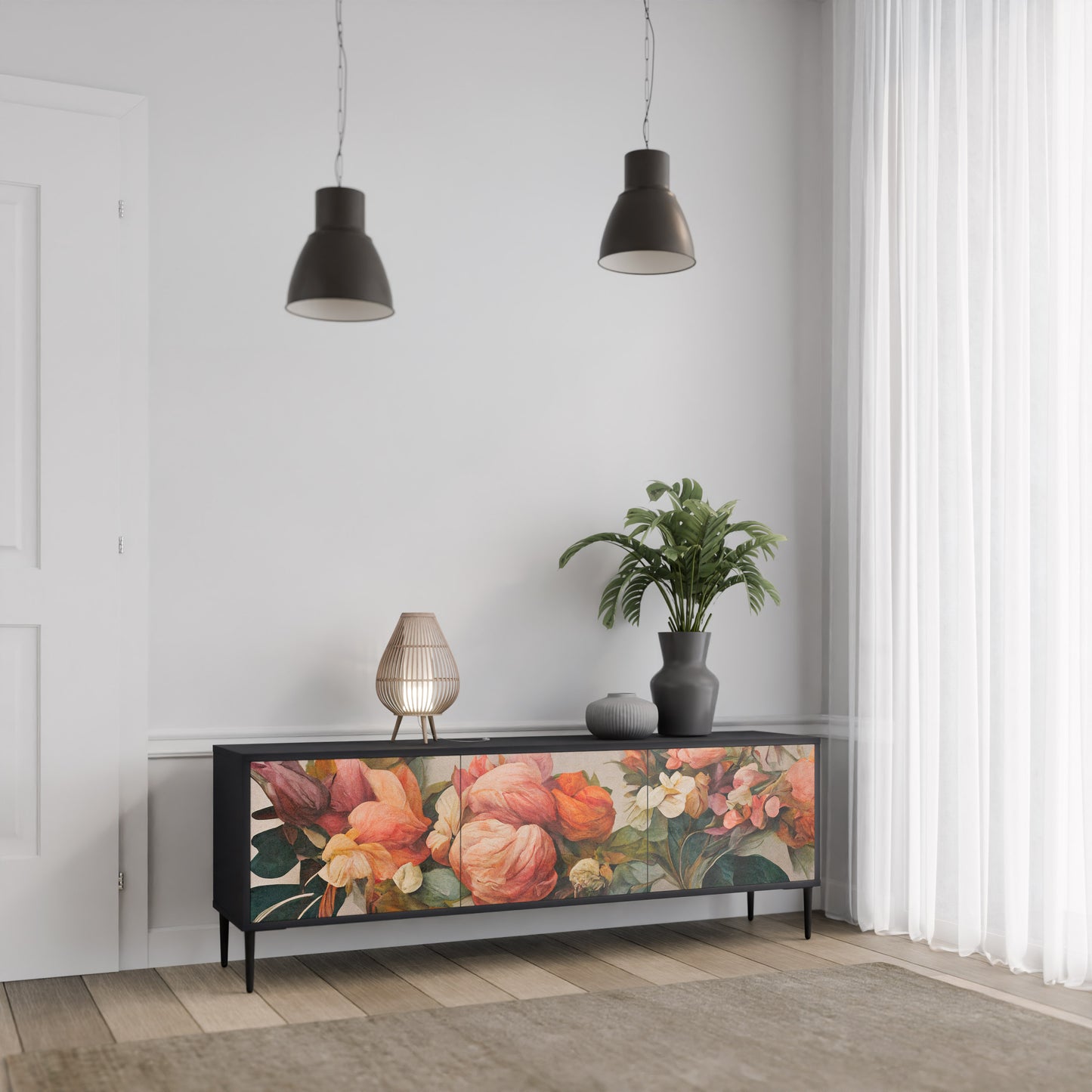 STYLISH BEAUTY 3-dörrars TV-bänk i svart finish