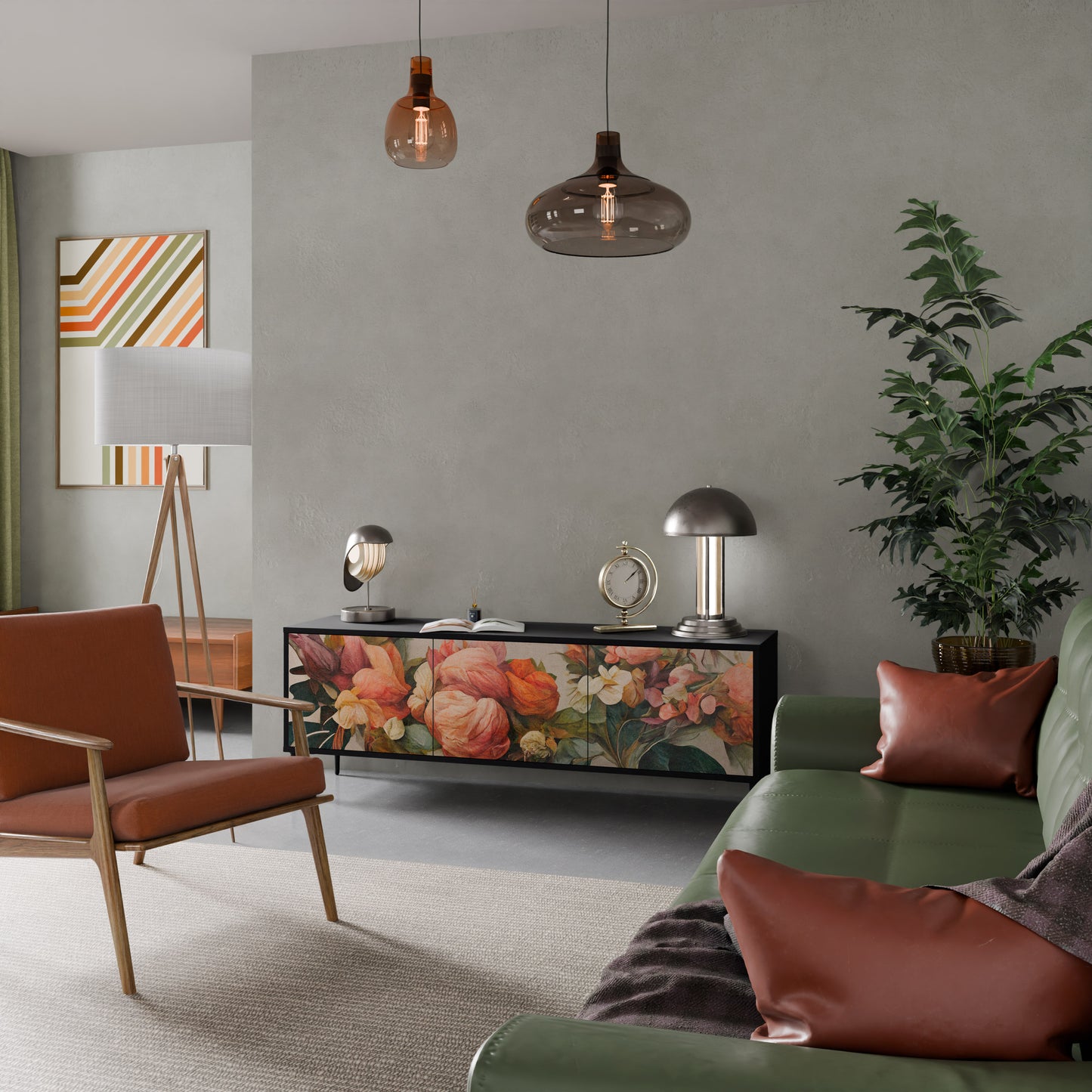 STYLISH BEAUTY 3-dörrars TV-bänk i svart finish