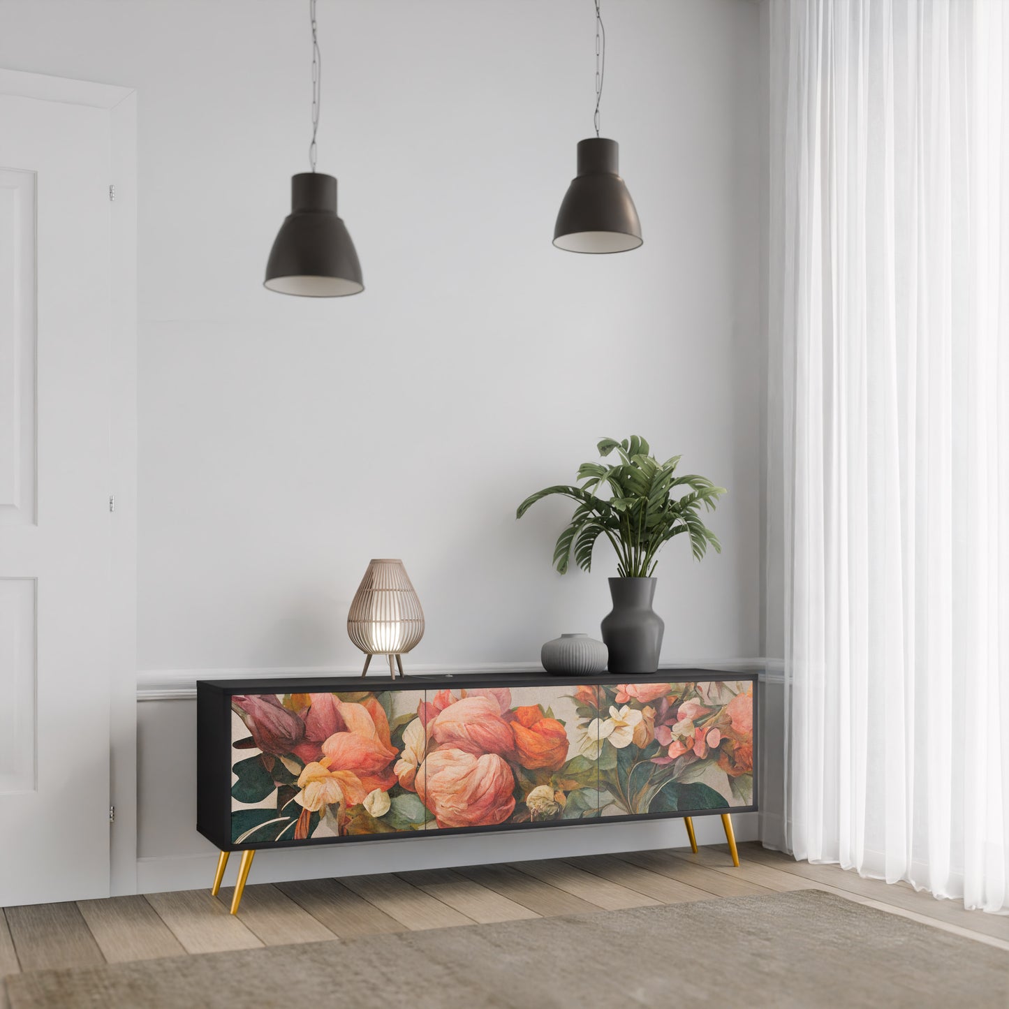 STYLISH BEAUTY 3-dörrars TV-bänk i svart finish