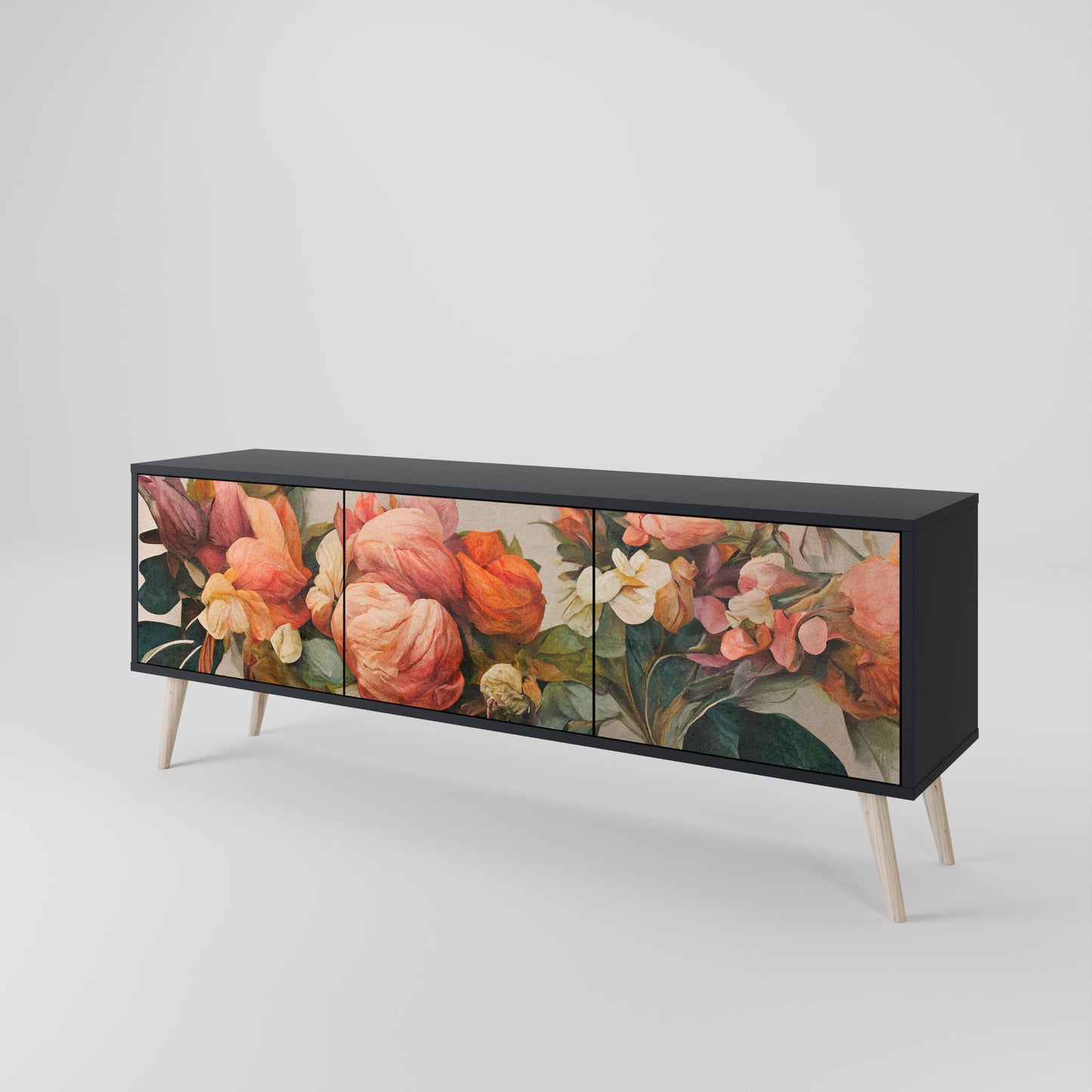 STYLISH BEAUTY 3-dörrars TV-bänk i svart finish