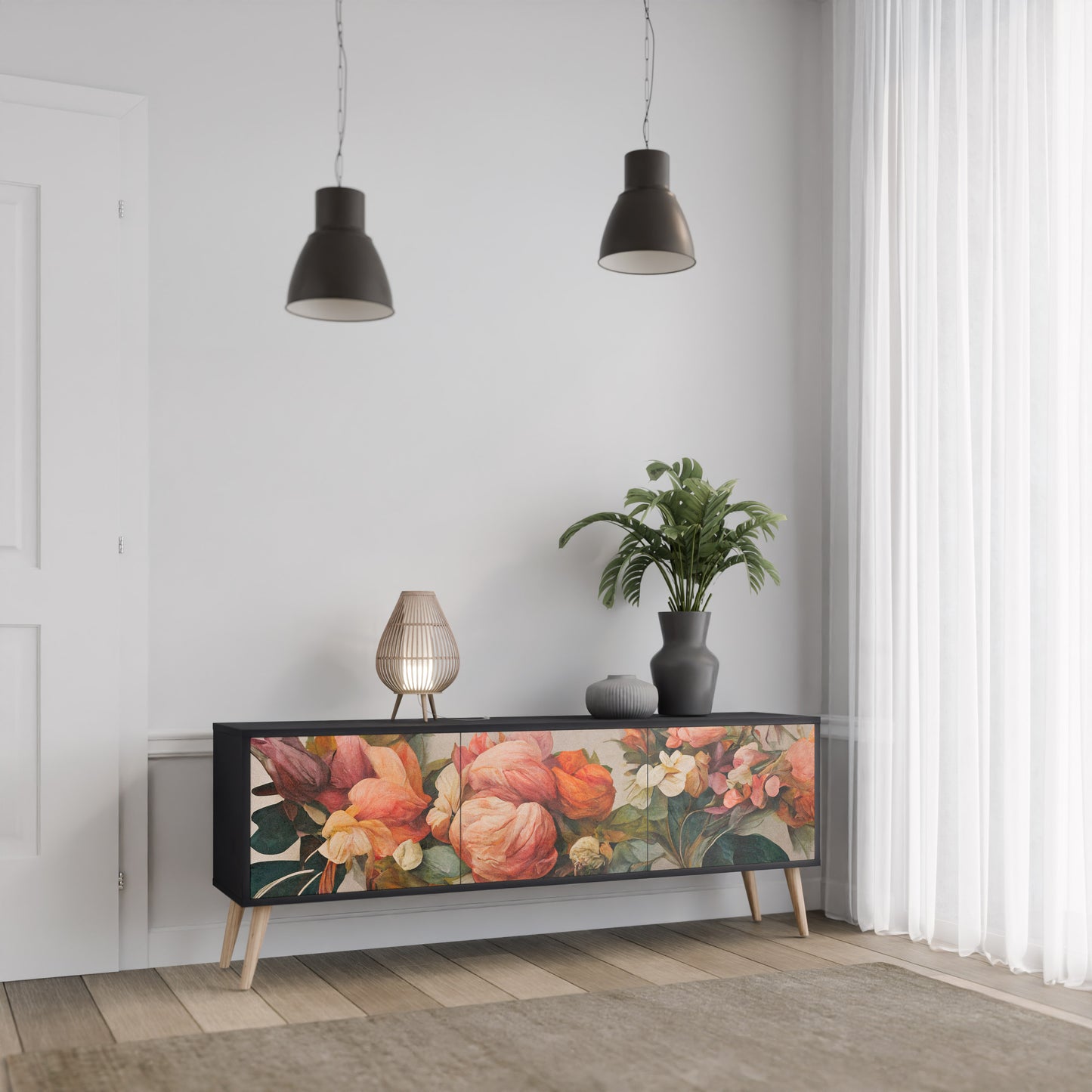 STYLISH BEAUTY 3-dörrars TV-bänk i svart finish