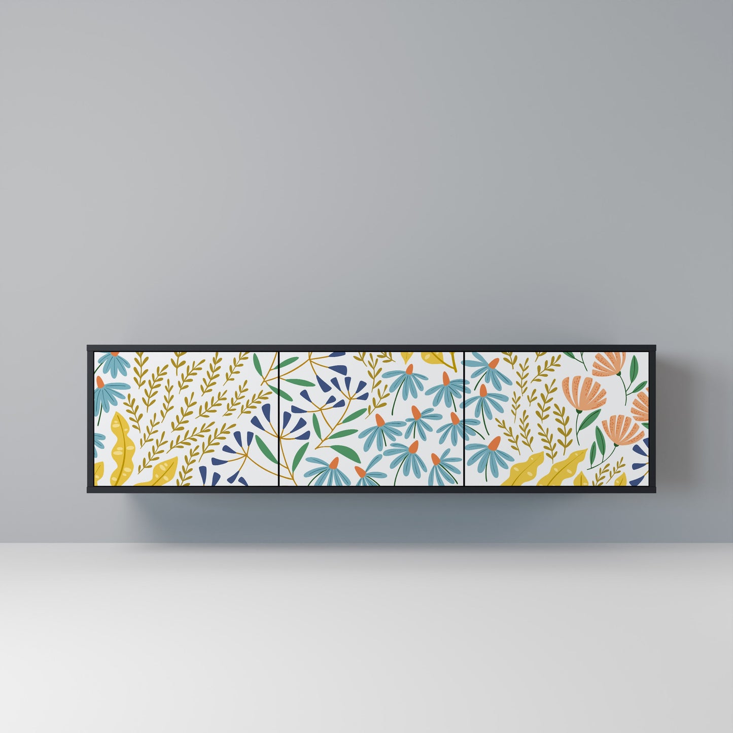 HELLO SPRING TV-bänk med 3 dörrar i svart finish