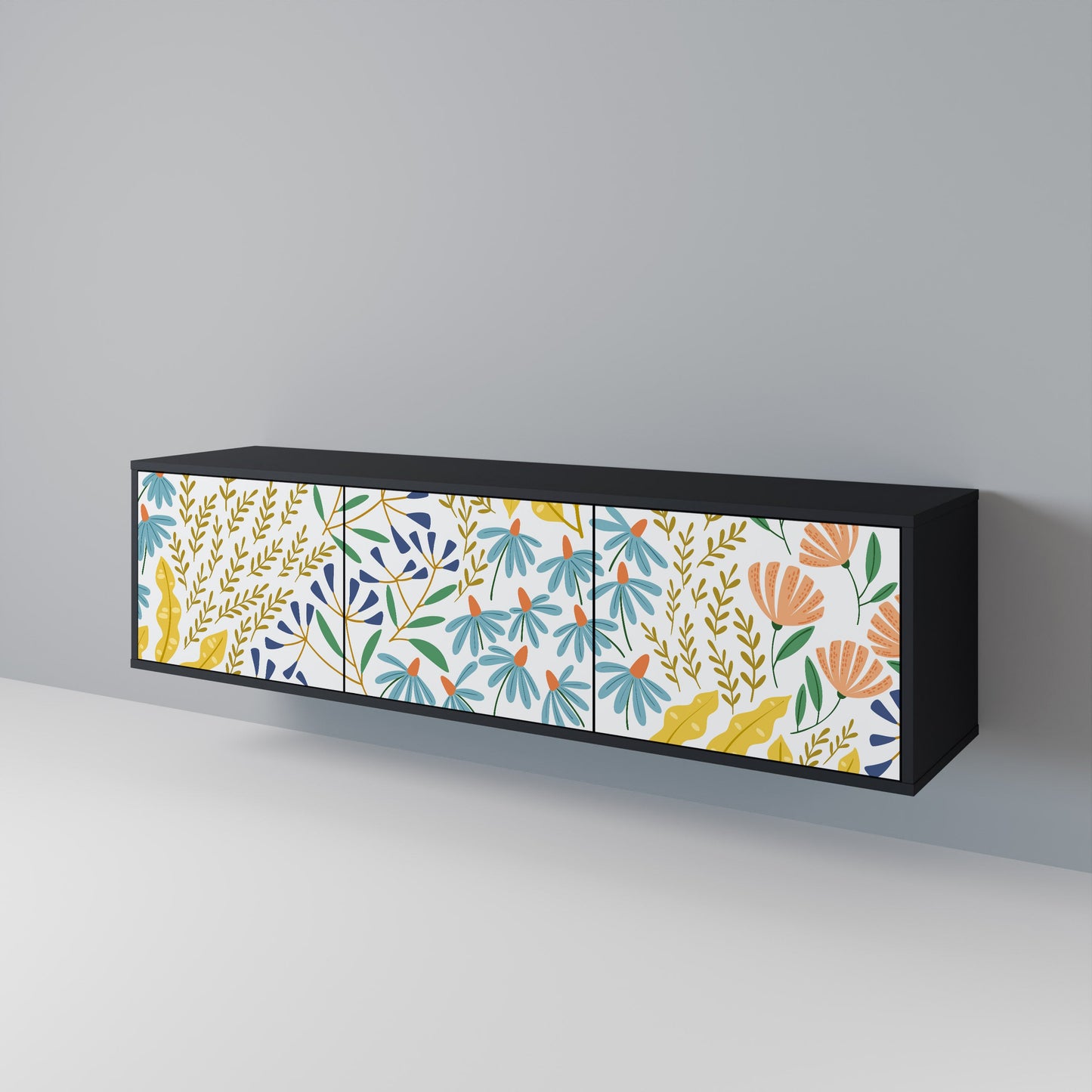 HELLO SPRING TV-bänk med 3 dörrar i svart finish