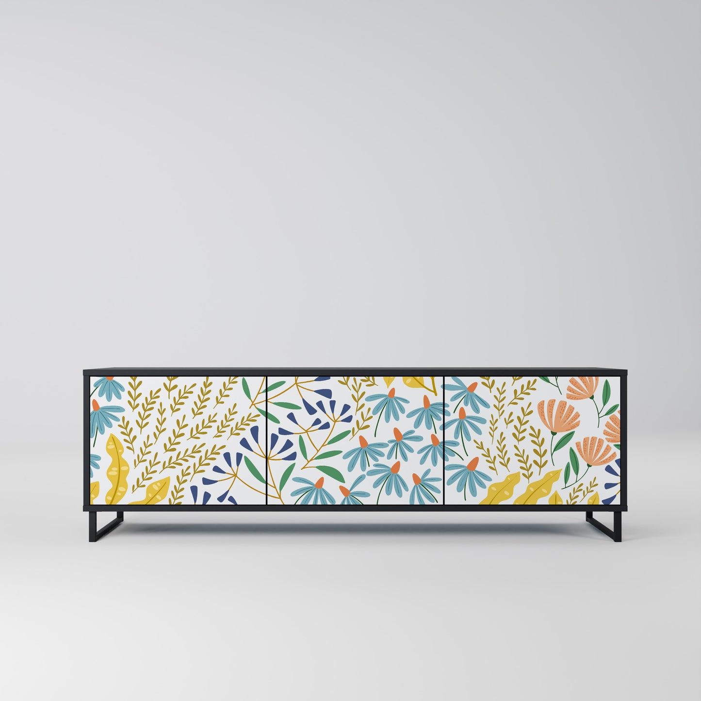 HELLO SPRING TV-bänk med 3 dörrar i svart finish