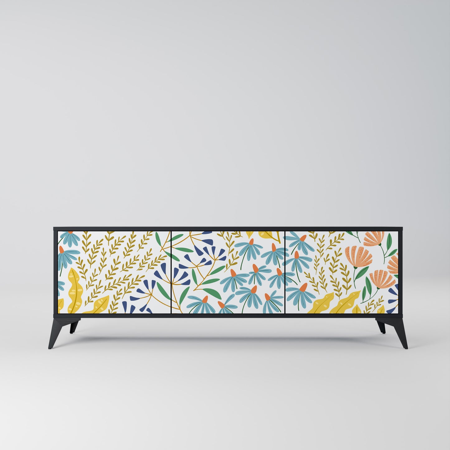 HELLO SPRING TV-bänk med 3 dörrar i svart finish