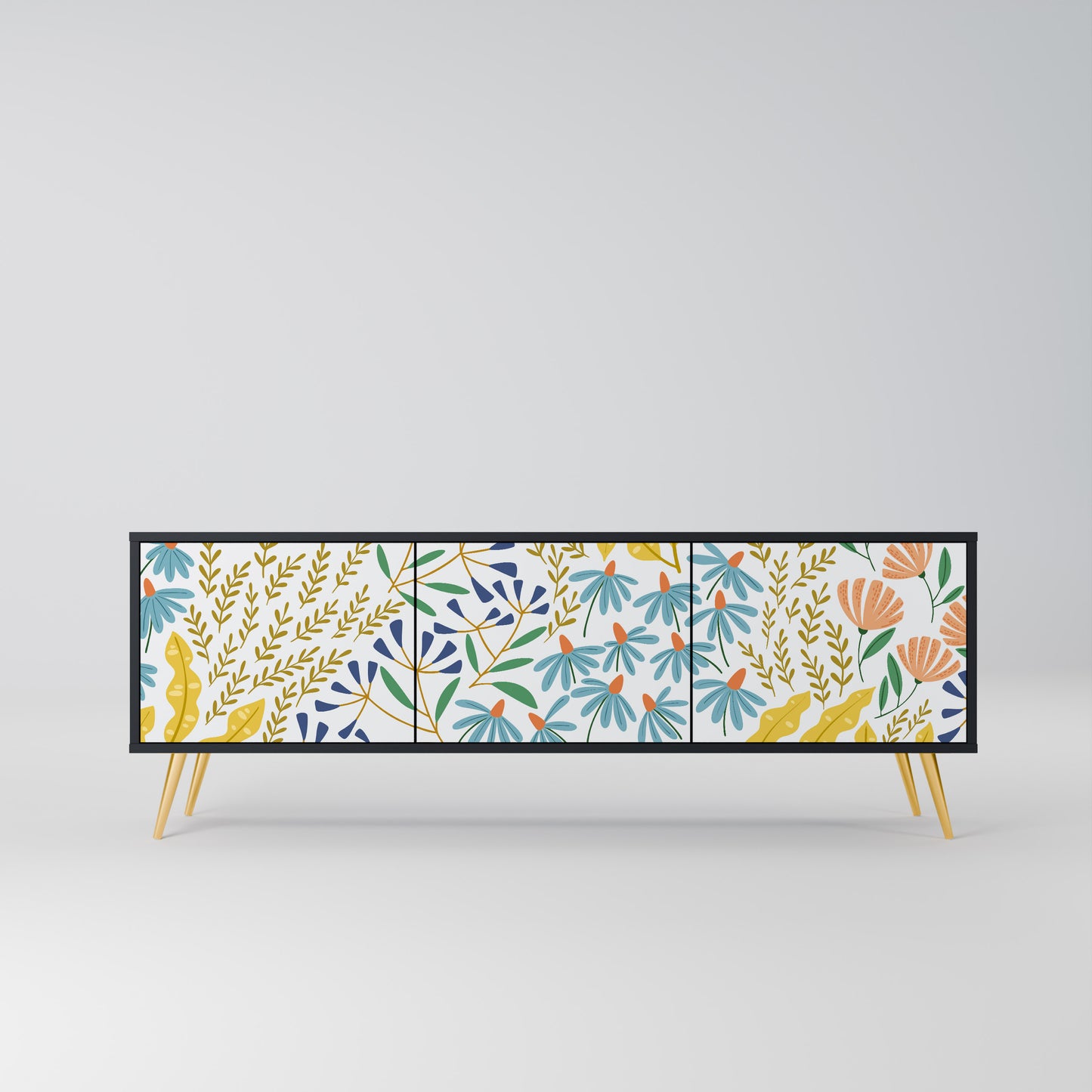 HELLO SPRING TV-bänk med 3 dörrar i svart finish