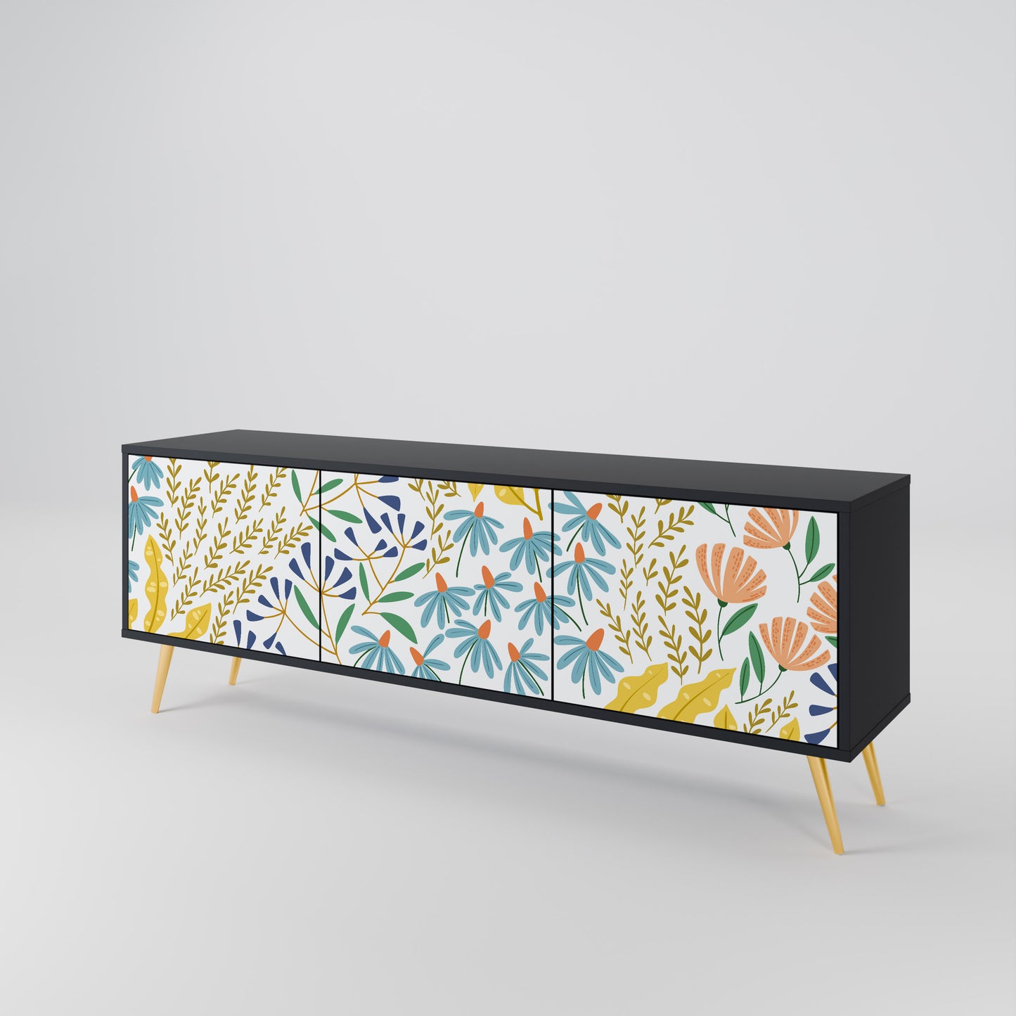 HELLO SPRING TV-bänk med 3 dörrar i svart finish
