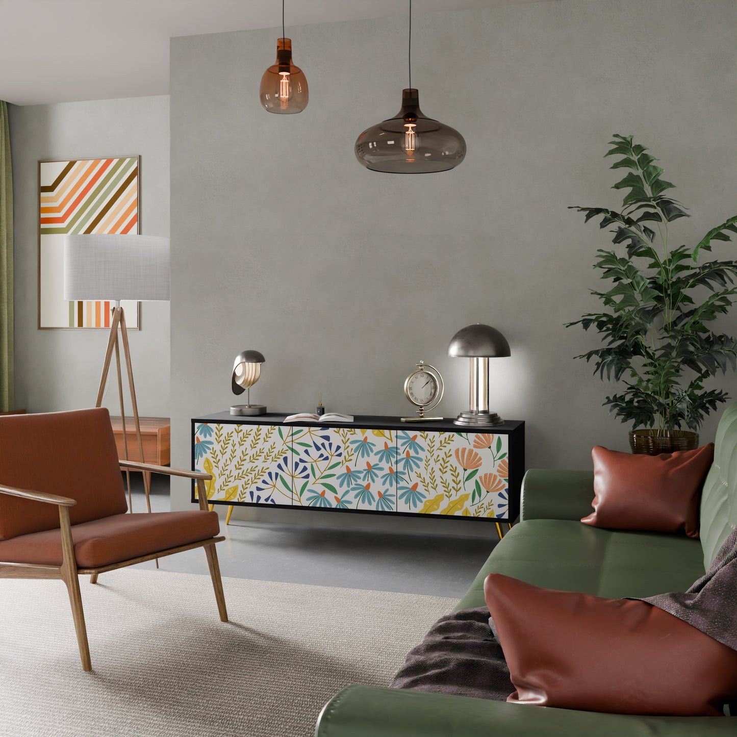 HELLO SPRING TV-bänk med 3 dörrar i svart finish