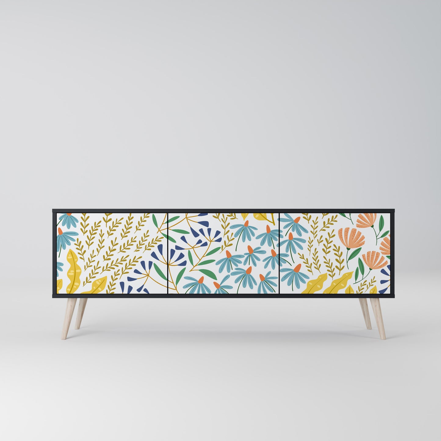HELLO SPRING TV-bänk med 3 dörrar i svart finish