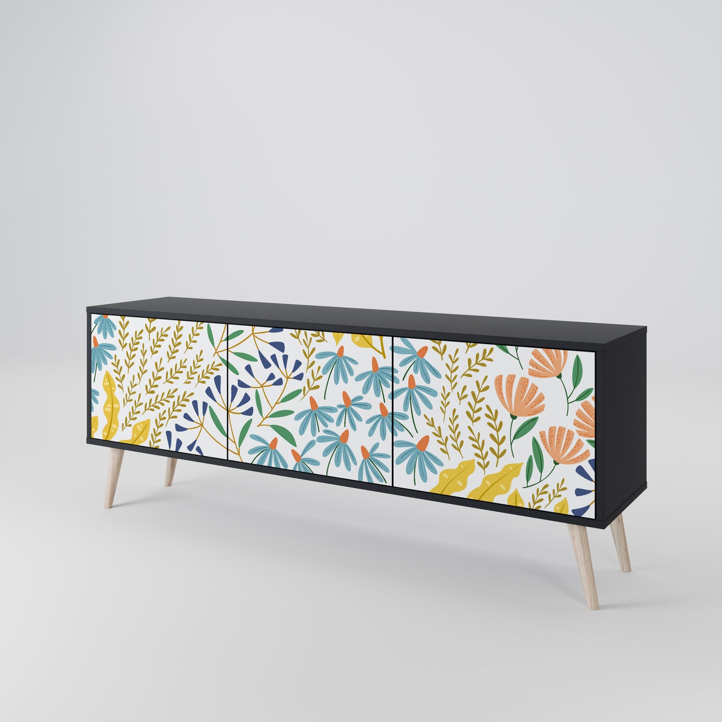 HELLO SPRING TV-bänk med 3 dörrar i svart finish