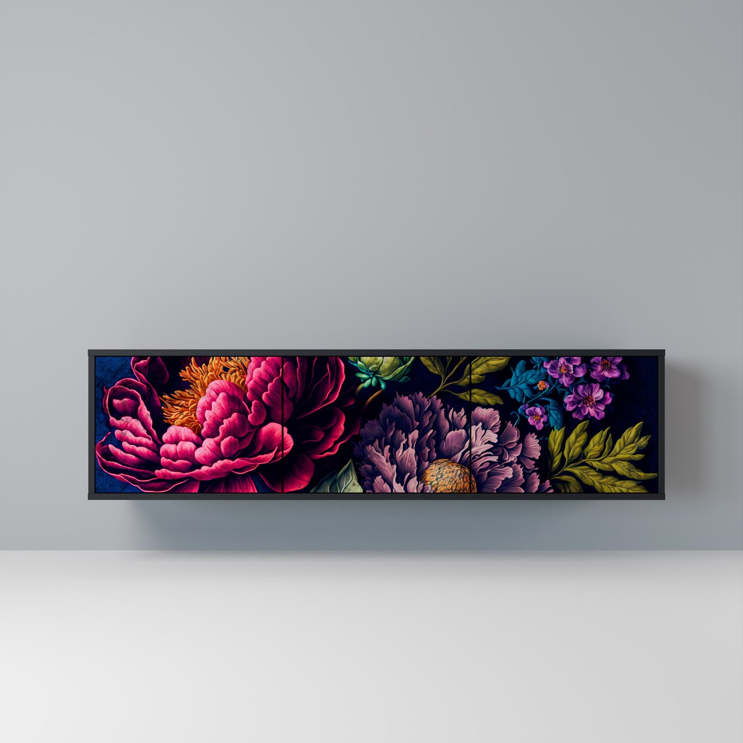 BLOOMING ELEGANCE 3-dörrars TV-bänk i svart finish