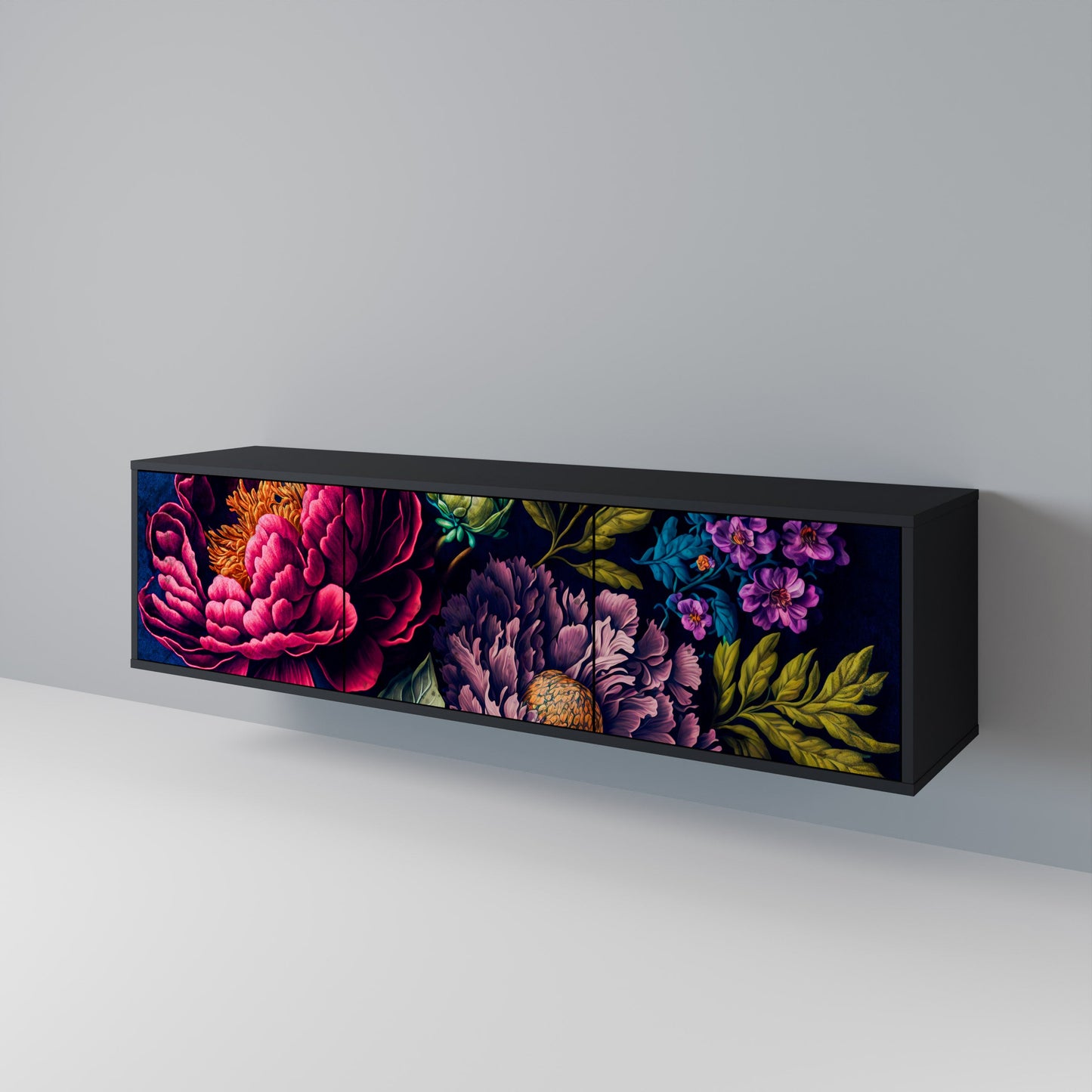 BLOOMING ELEGANCE 3-dörrars TV-bänk i svart finish