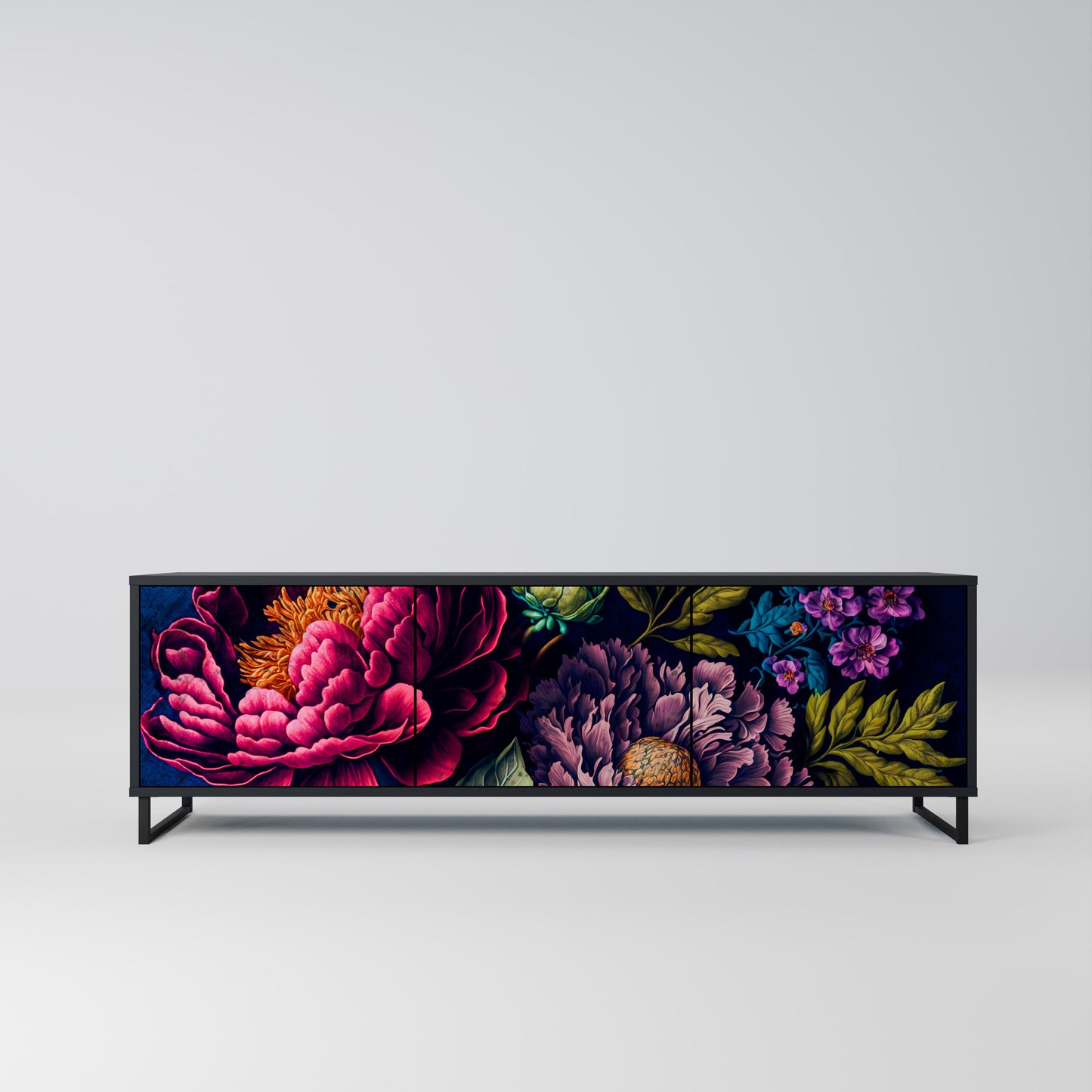 BLOOMING ELEGANCE 3-dörrars TV-bänk i svart finish